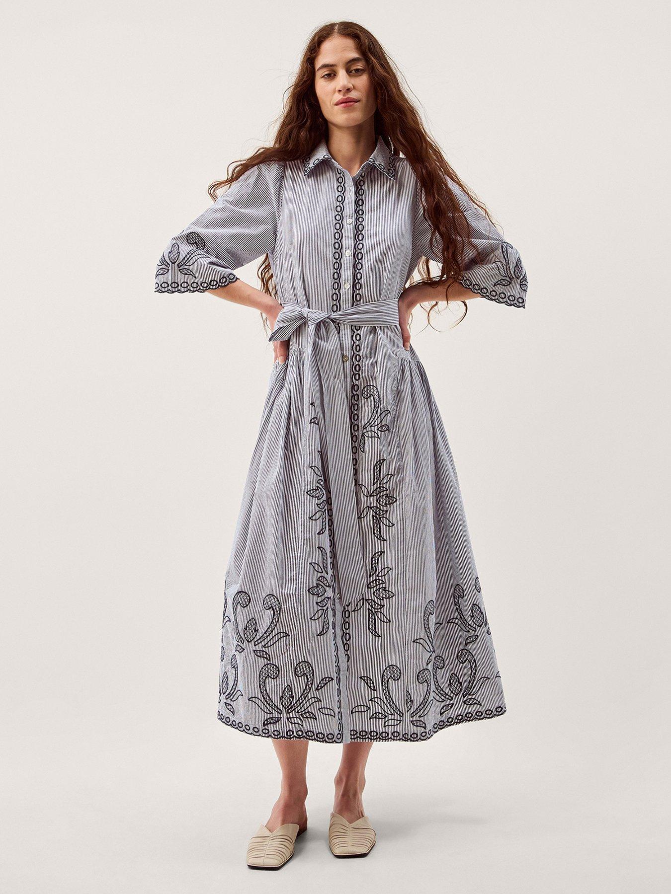 Monsoon Kirsty Embroidered Dress - Blue
