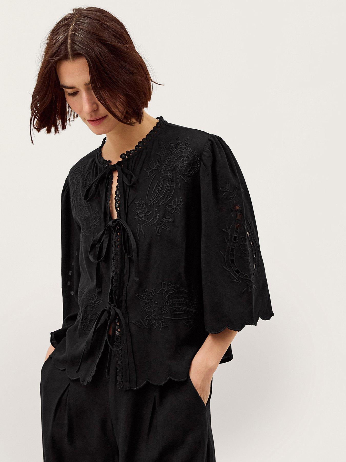 Image 1 of 4 of Monsoon Cindy Linen Blouse - Black