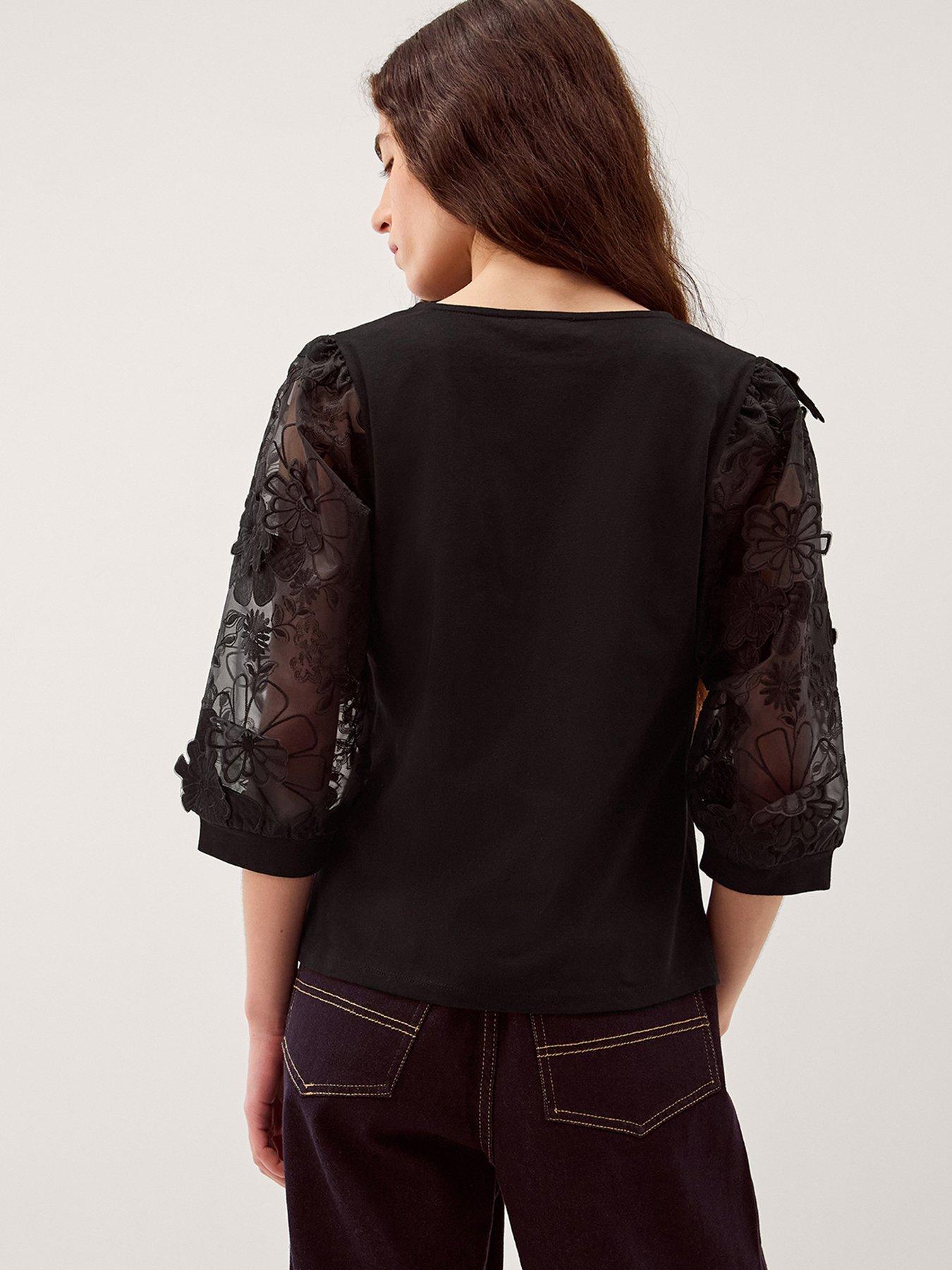 Image 2 of 5 of Monsoon Fi Floral Applique Jersey Top - Black