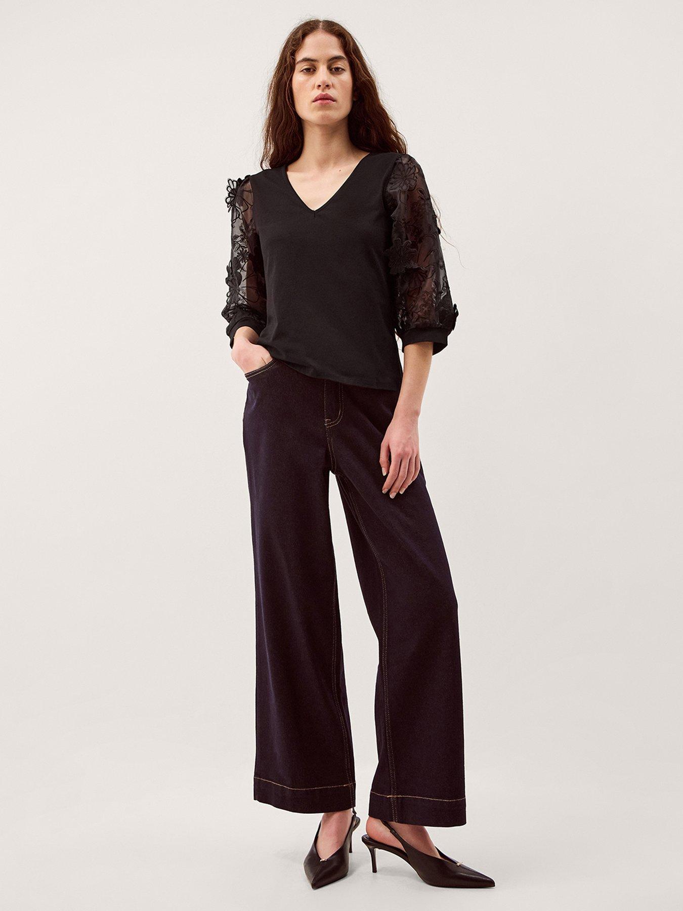 Image 3 of 5 of Monsoon Fi Floral Applique Jersey Top - Black