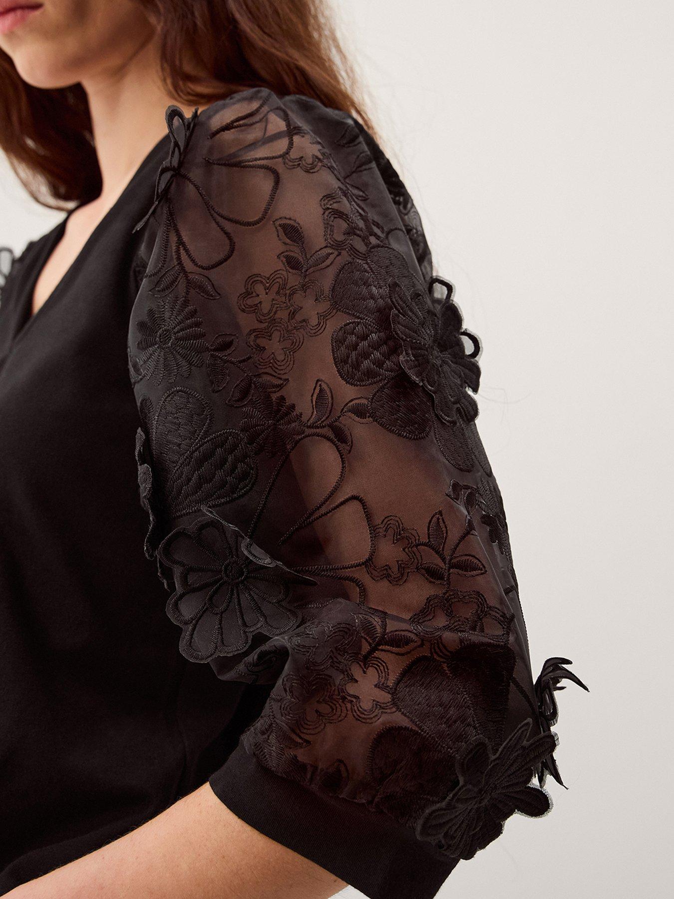 Image 4 of 5 of Monsoon Fi Floral Applique Jersey Top - Black