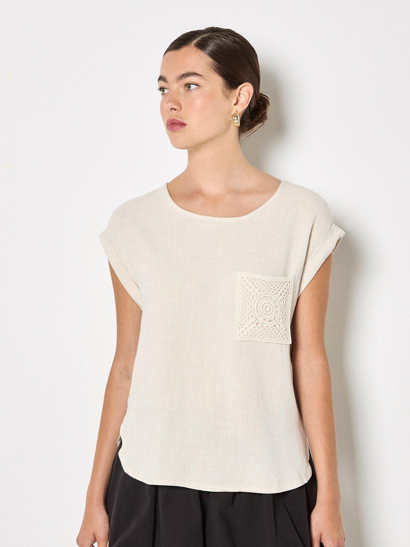 Apricot Crochet Pocket Turn Up Tee