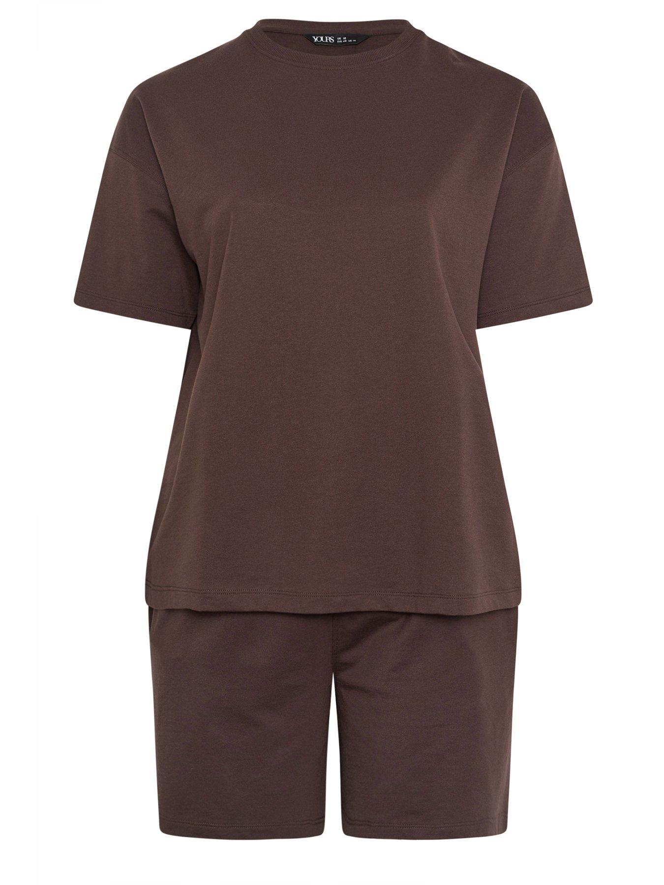 Image 5 of 5 of Yours Curve Shorts &amp; T Shirt Co-Ord Sweat Set - Brown