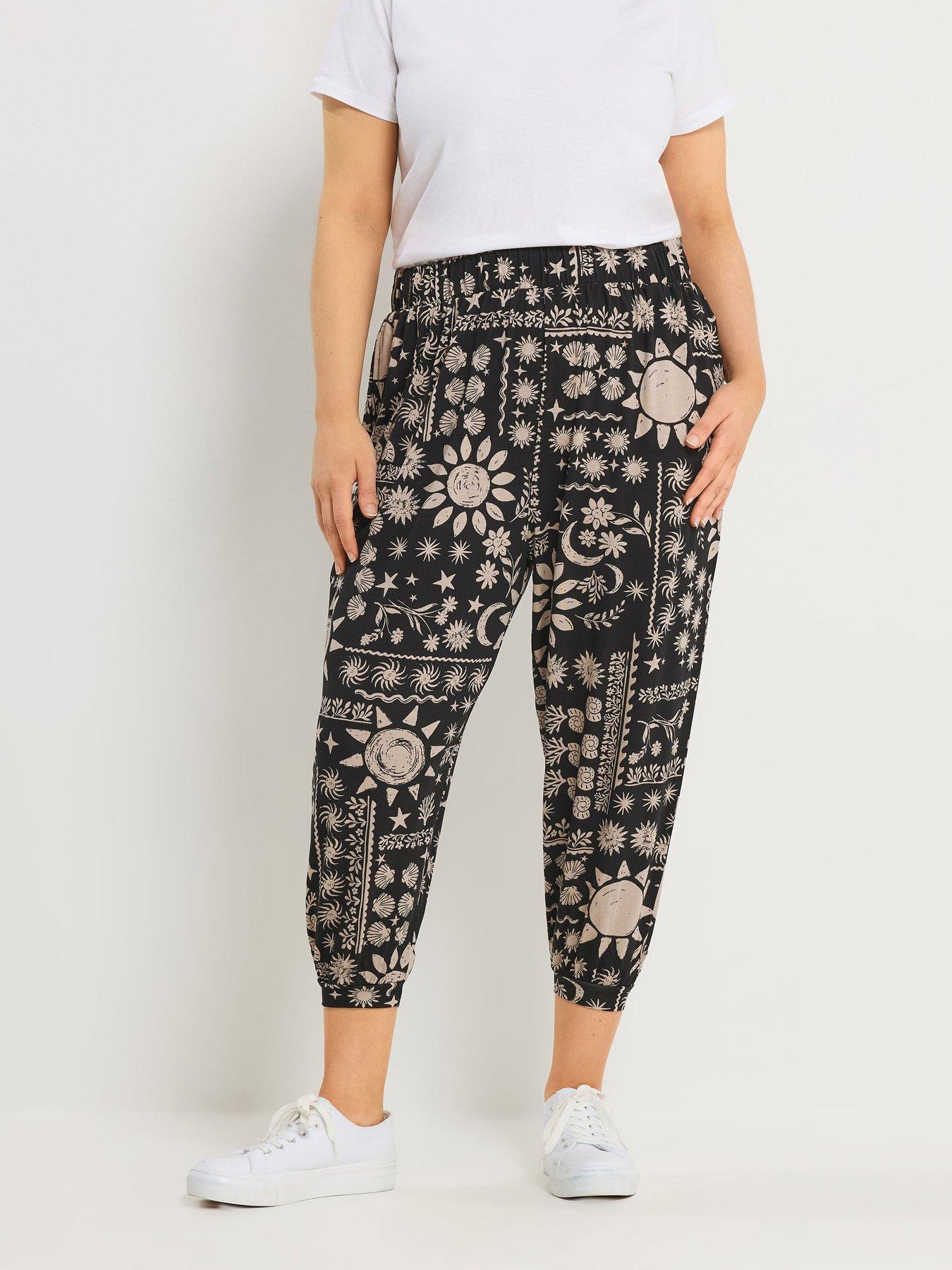 Image 1 of 5 of Yours Curve Jersey Crop Harem Trouser - Black