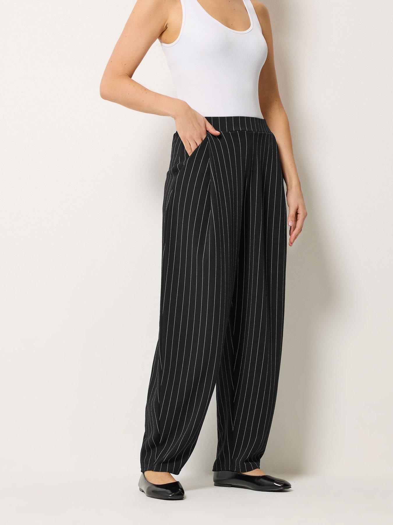 Long Tall Sally Pinstripe Barrel Leg Trouser 36" - Black