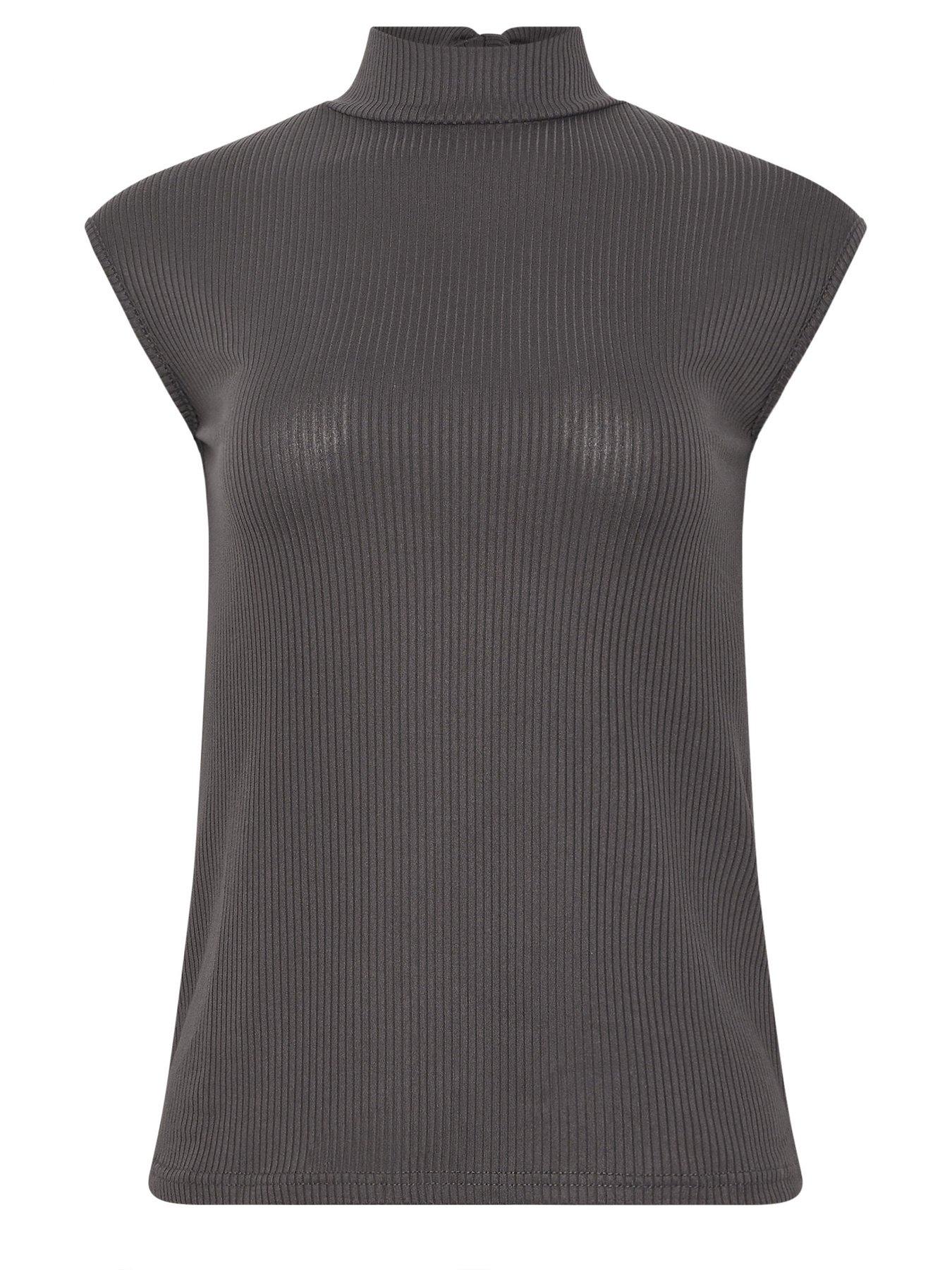 Image 5 of 5 of Long Tall Sally Tie Back Rib T-Shirt - Grey