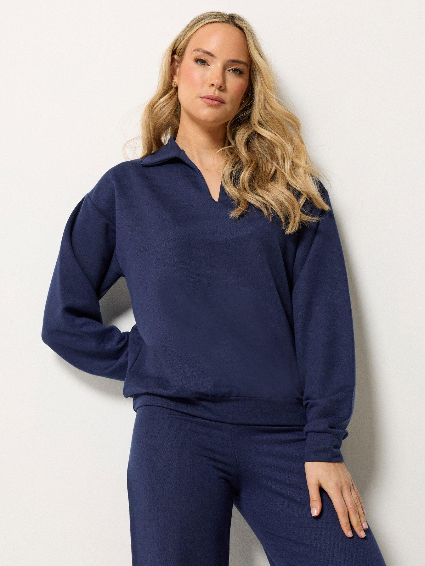 Long Tall Sally Collar Sweatshirt Top - Blue