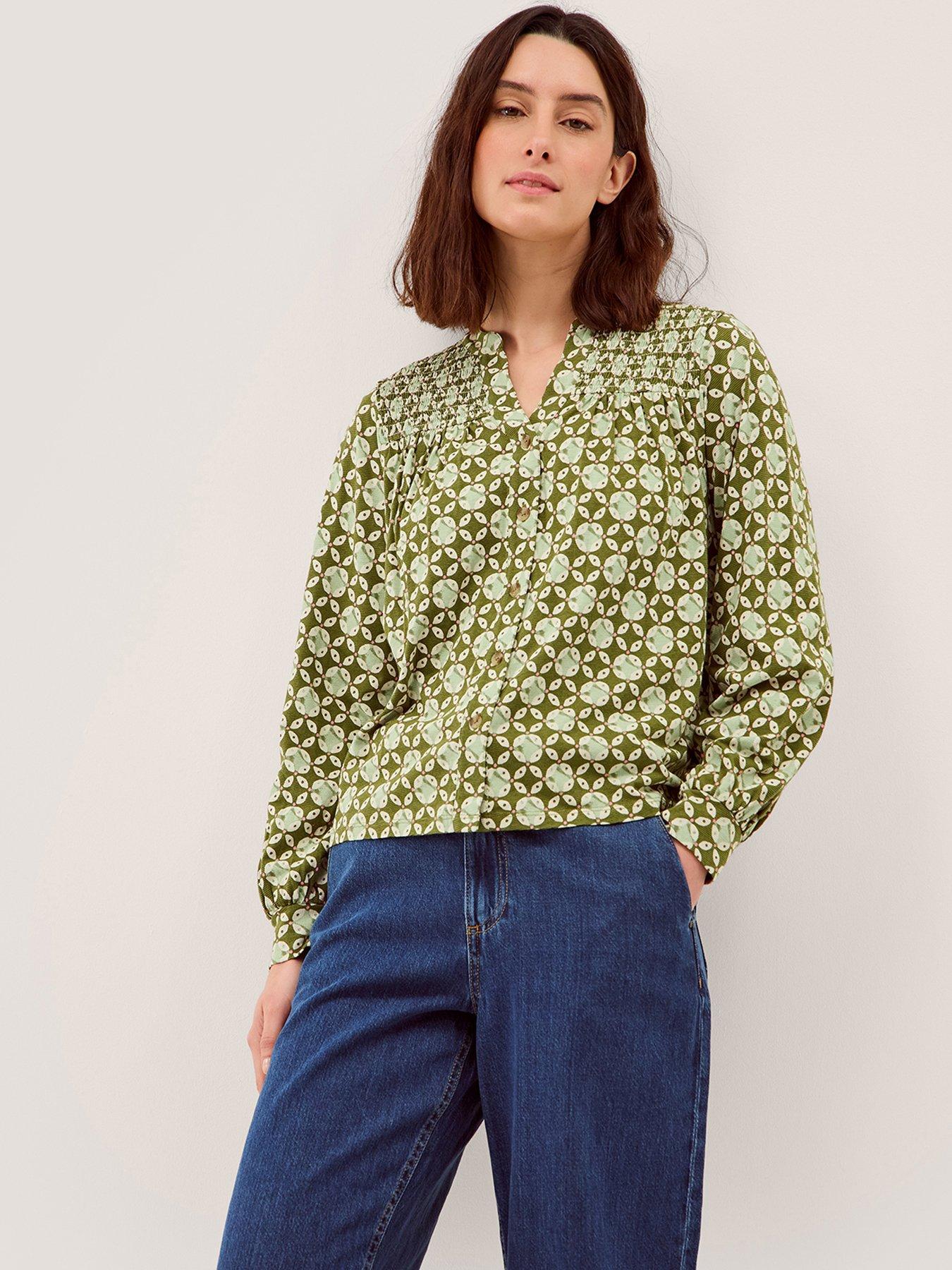 Image 1 of 4 of Monsoon Kalani Geo Jersey Blouse - Green