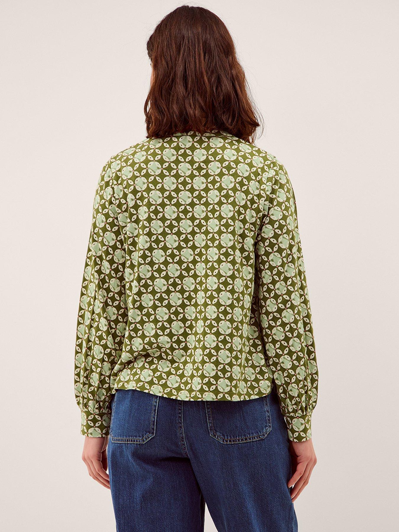 Image 2 of 4 of Monsoon Kalani Geo Jersey Blouse - Green