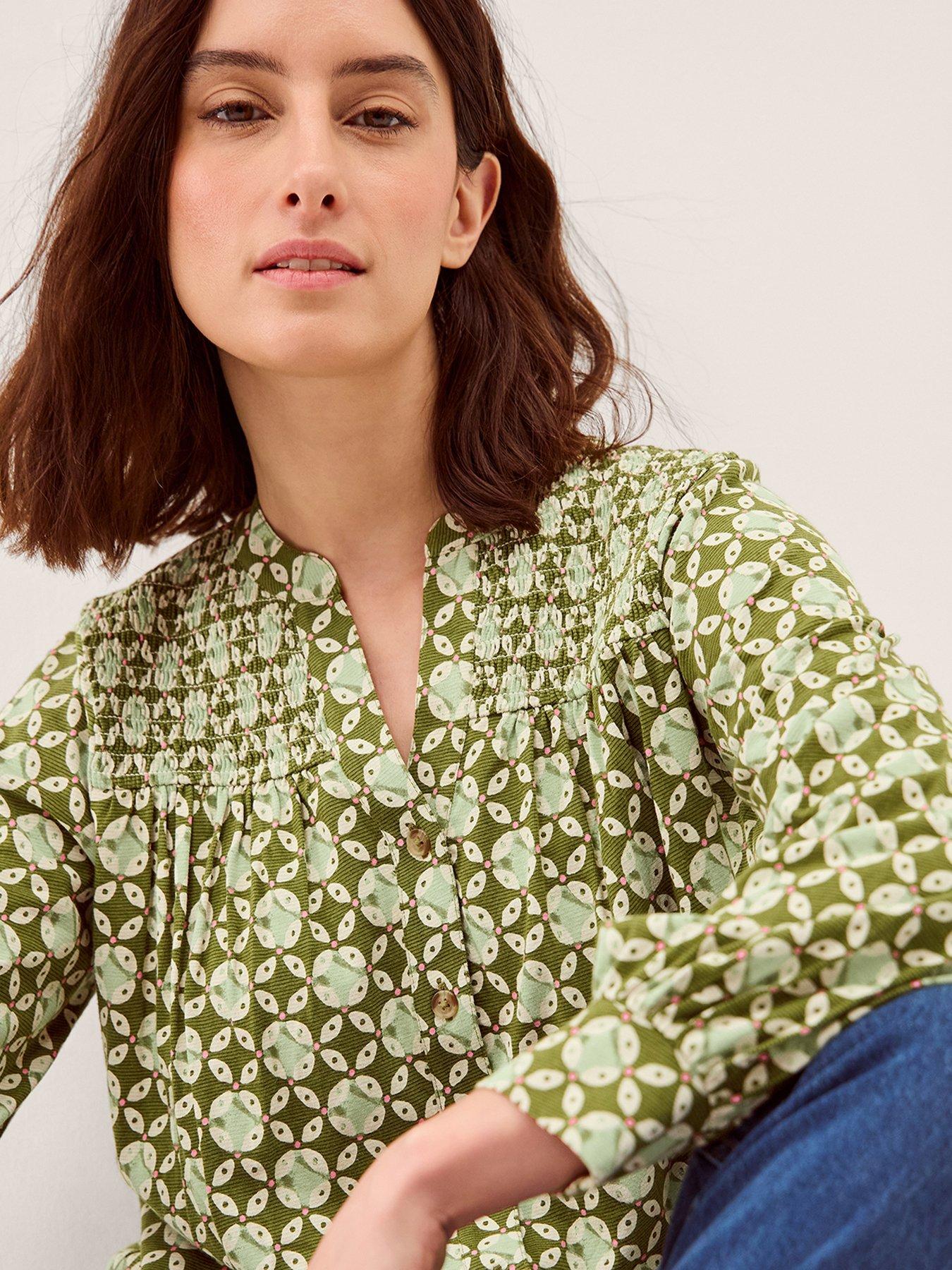 Image 4 of 4 of Monsoon Kalani Geo Jersey Blouse - Green