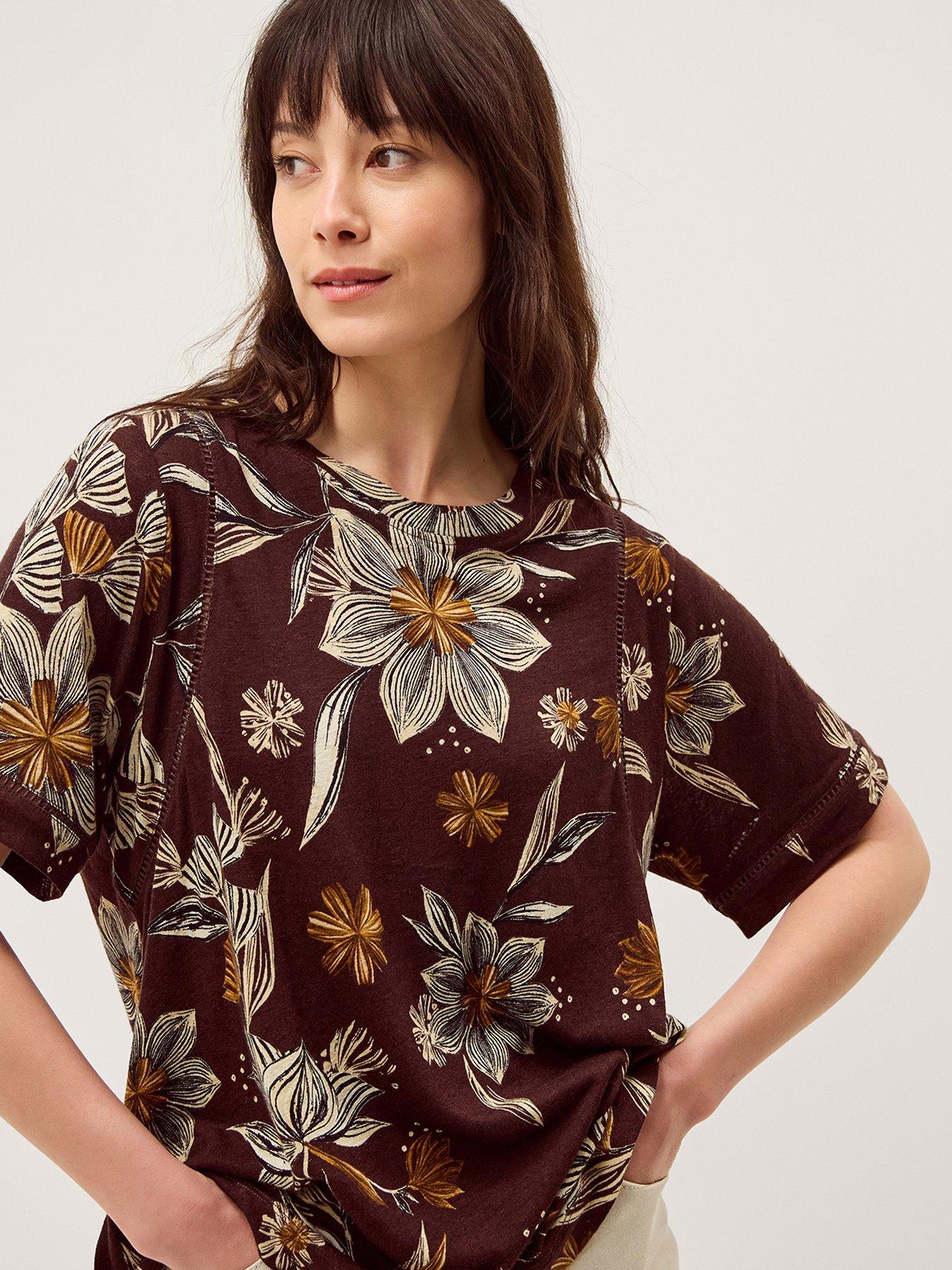 Image 3 of 5 of Monsoon Esther Print T Shirt - Brown