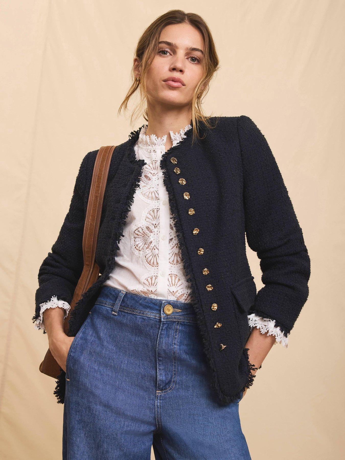 Mint Velvet Boucle Tweed Jacket - Navy