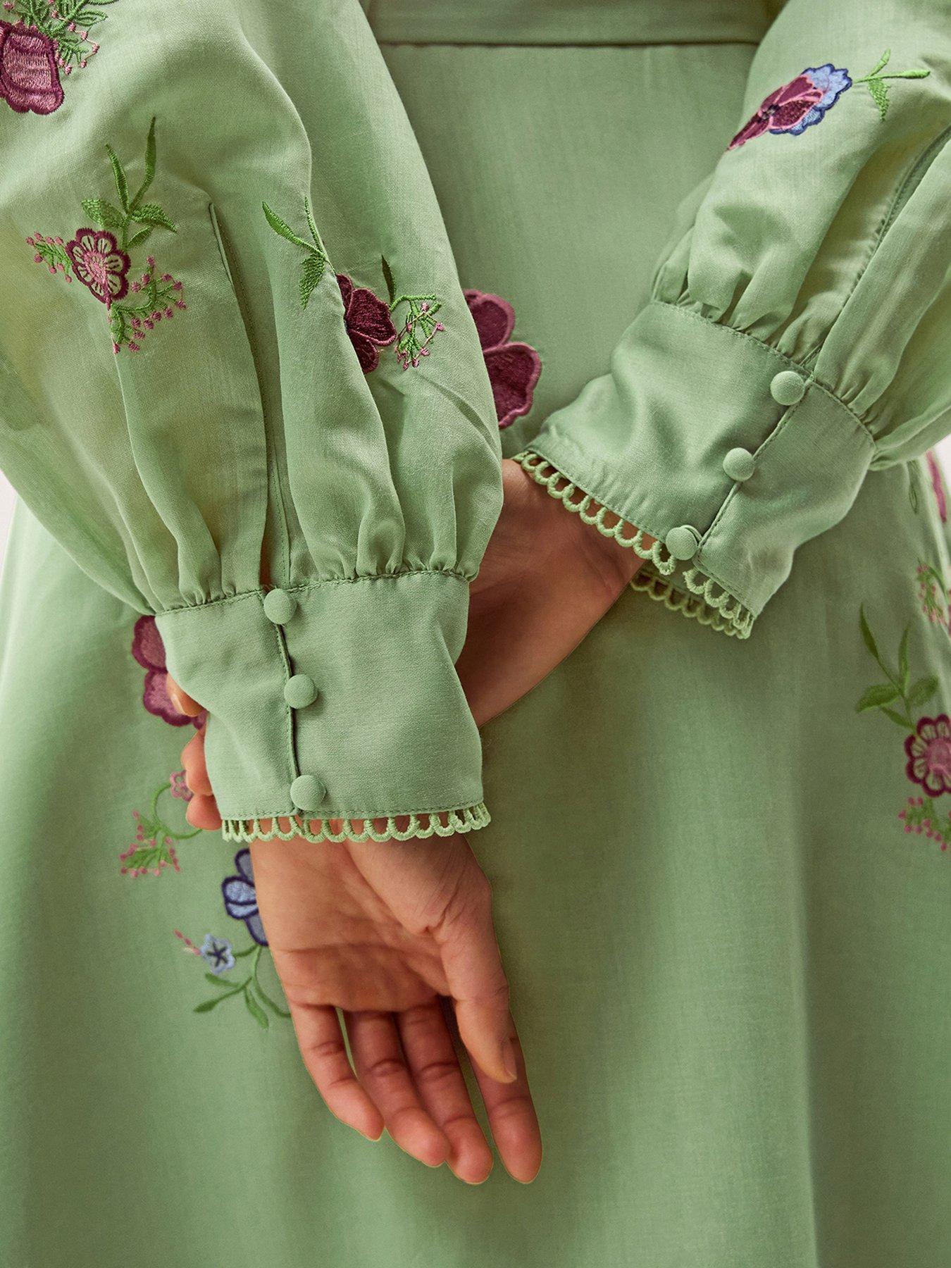 Monsoon Orla Embroidered Shirt Dress - Green | Very