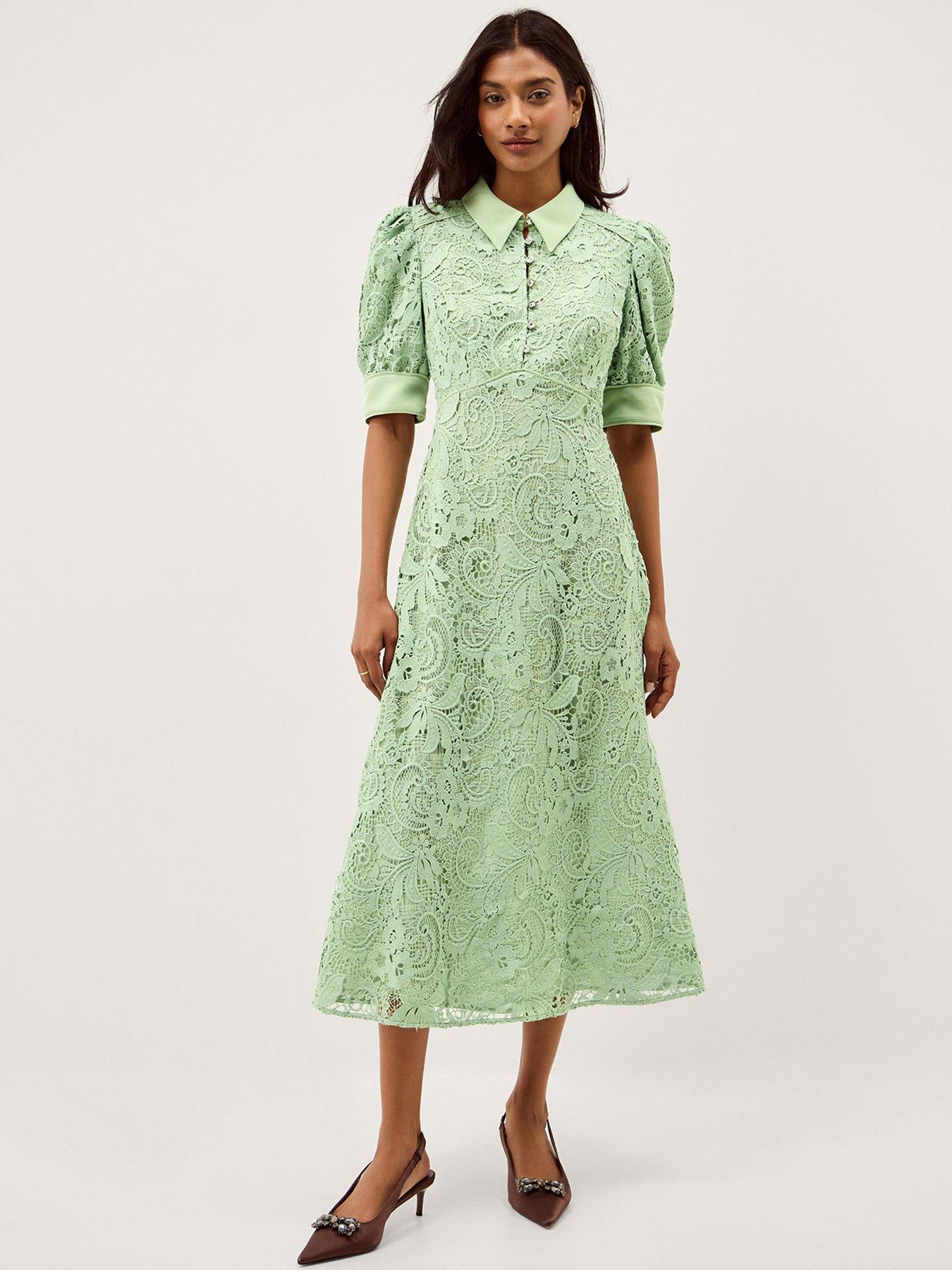 Monsoon Bridget Lace Midi Shirt Dress - Green
