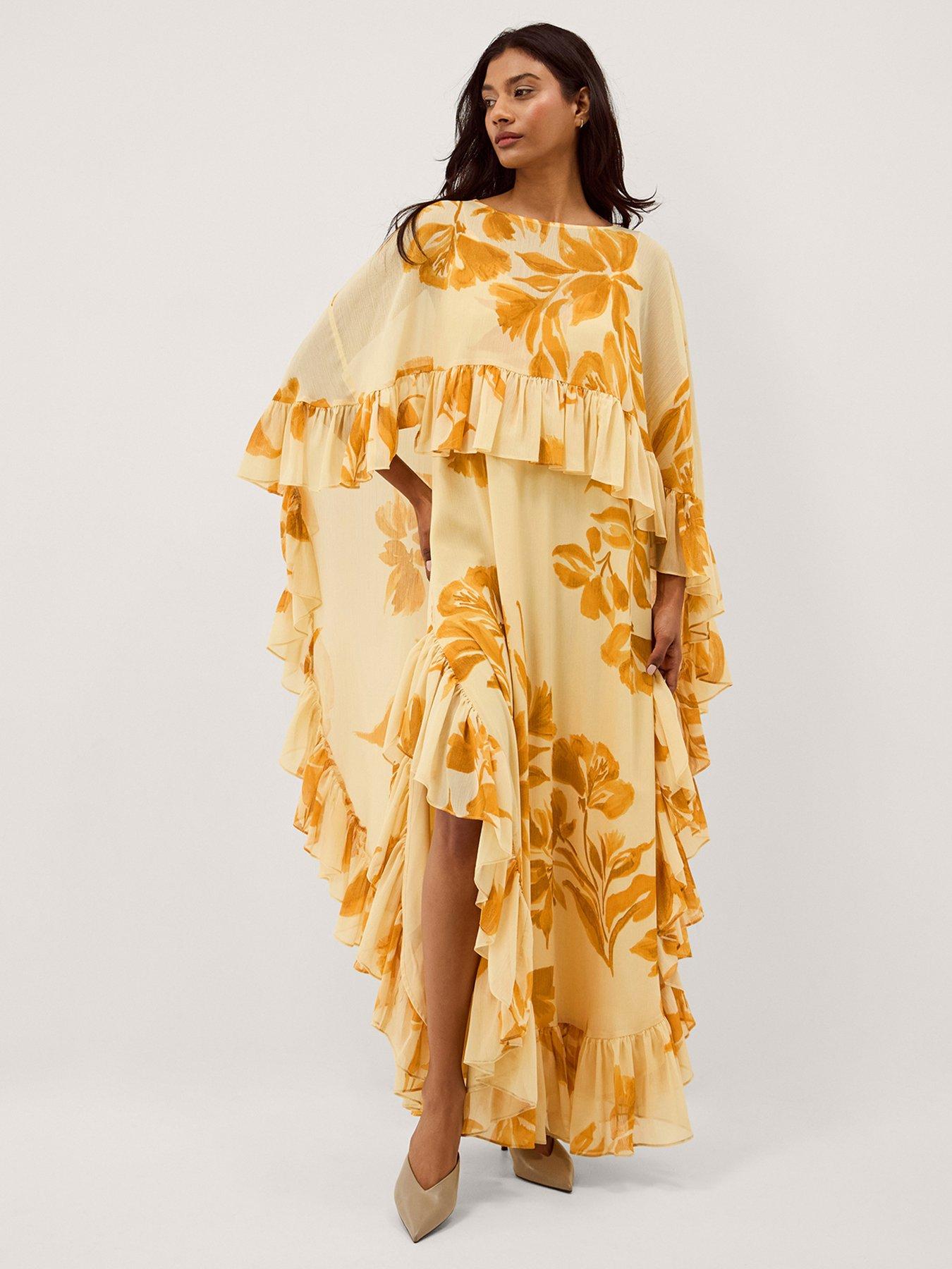 Image 1 of 5 of Monsoon Joanna Floral Cape Maxi Dress - Ivory
