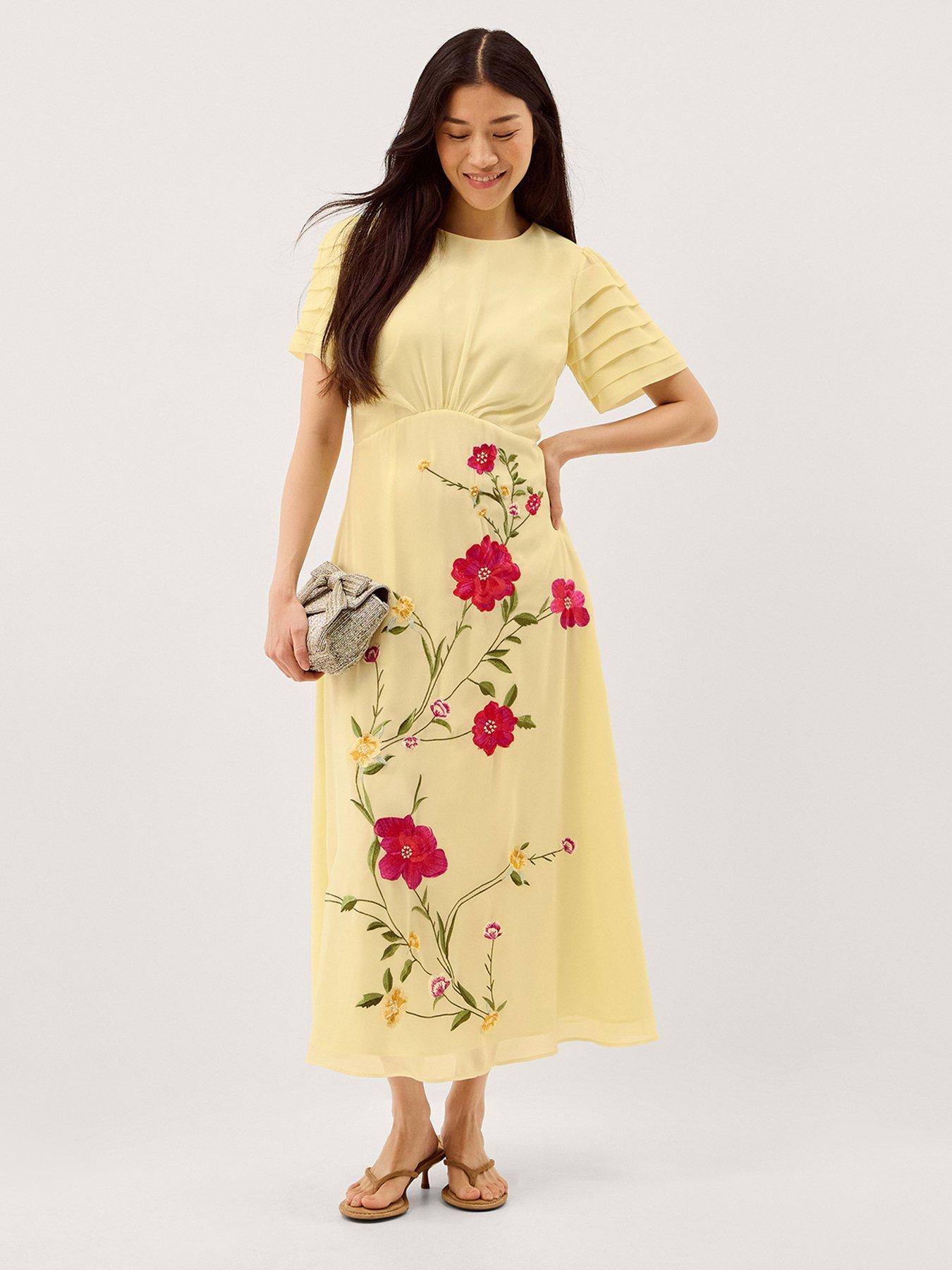 Monsoon Jocelyn Embroidered Dress - Yellow