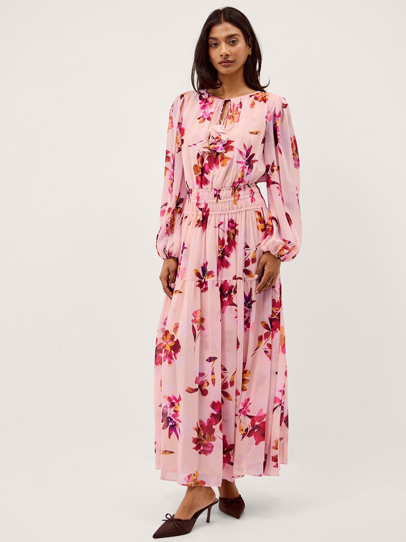 Monsoon Mabel Long Sleeve Floral Maxi Dress - Pink