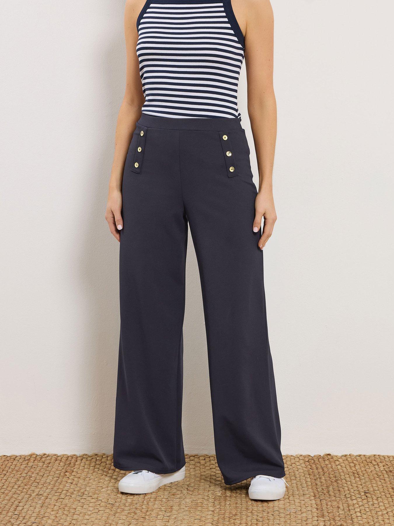 Long Tall Sally Military Button Trousers 36" - Blue