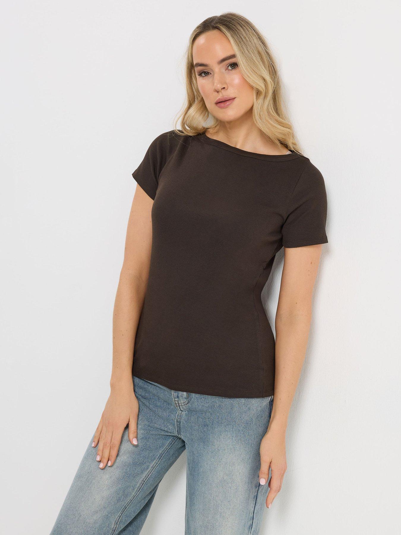 Long Tall Sally Rib Boat Neck T-Shirt - Brown