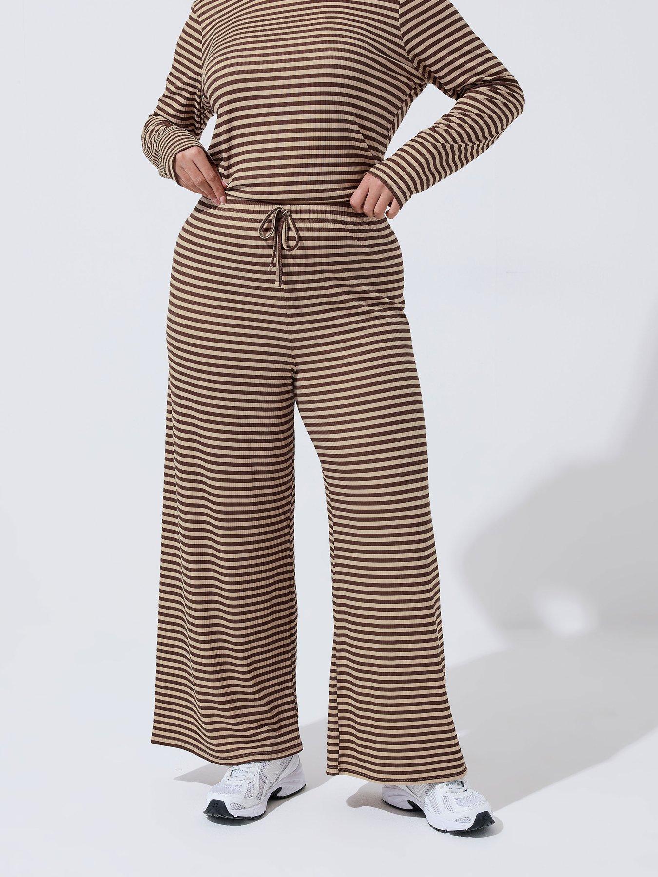 Image 1 of 5 of Yours Curve Stripe Printed Ribbed Trouser