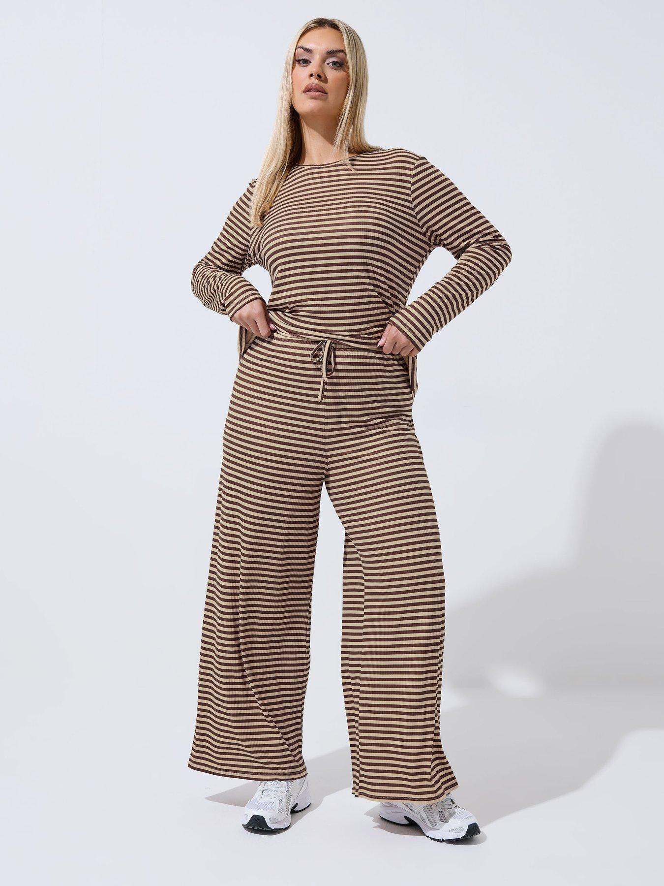 Image 3 of 5 of Yours Curve Stripe Printed Ribbed Trouser