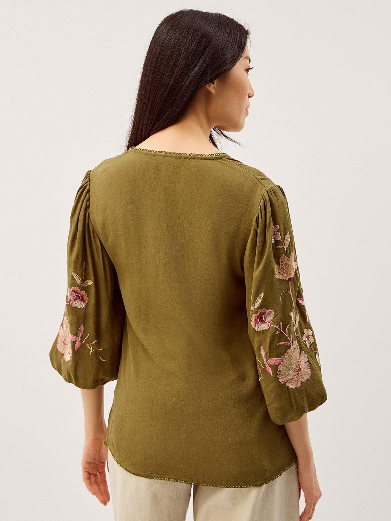 Image 2 of 5 of Monsoon Amelie Embroidered Top - Green