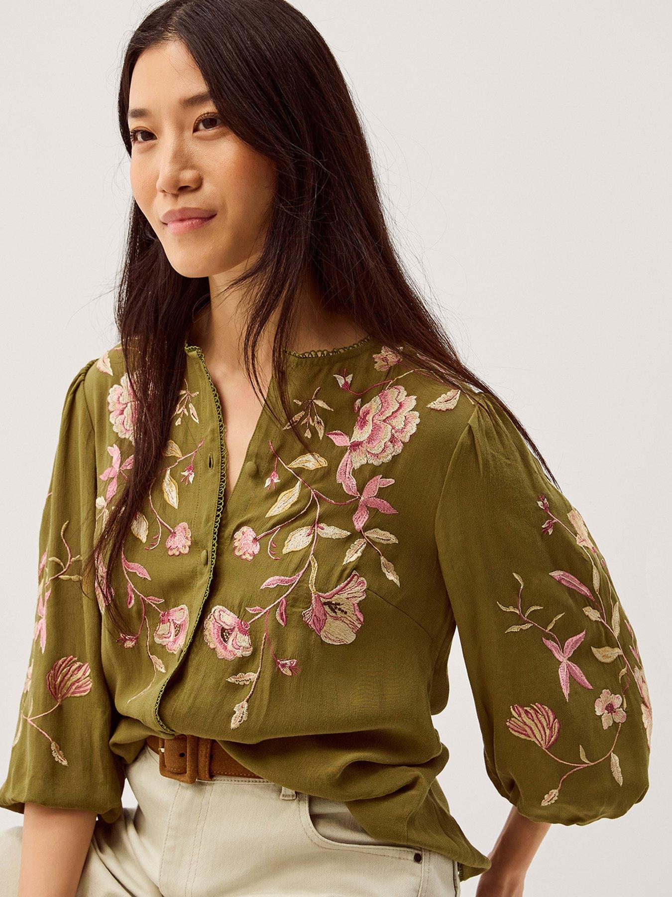 Image 4 of 5 of Monsoon Amelie Embroidered Top - Green