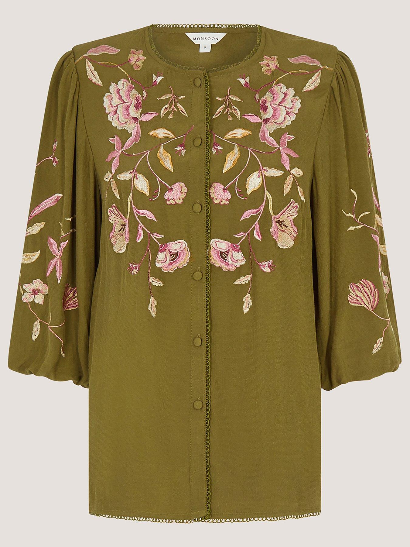 Image 5 of 5 of Monsoon Amelie Embroidered Top - Green