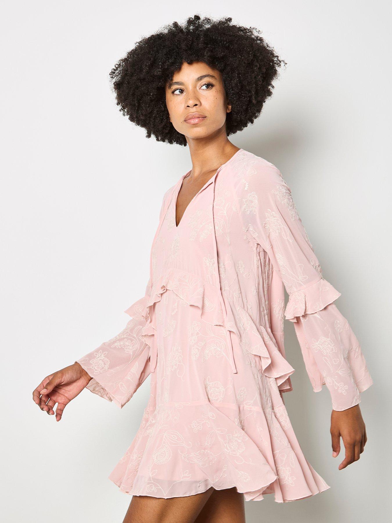 Apricot Paisley Embroidered Boho Dress