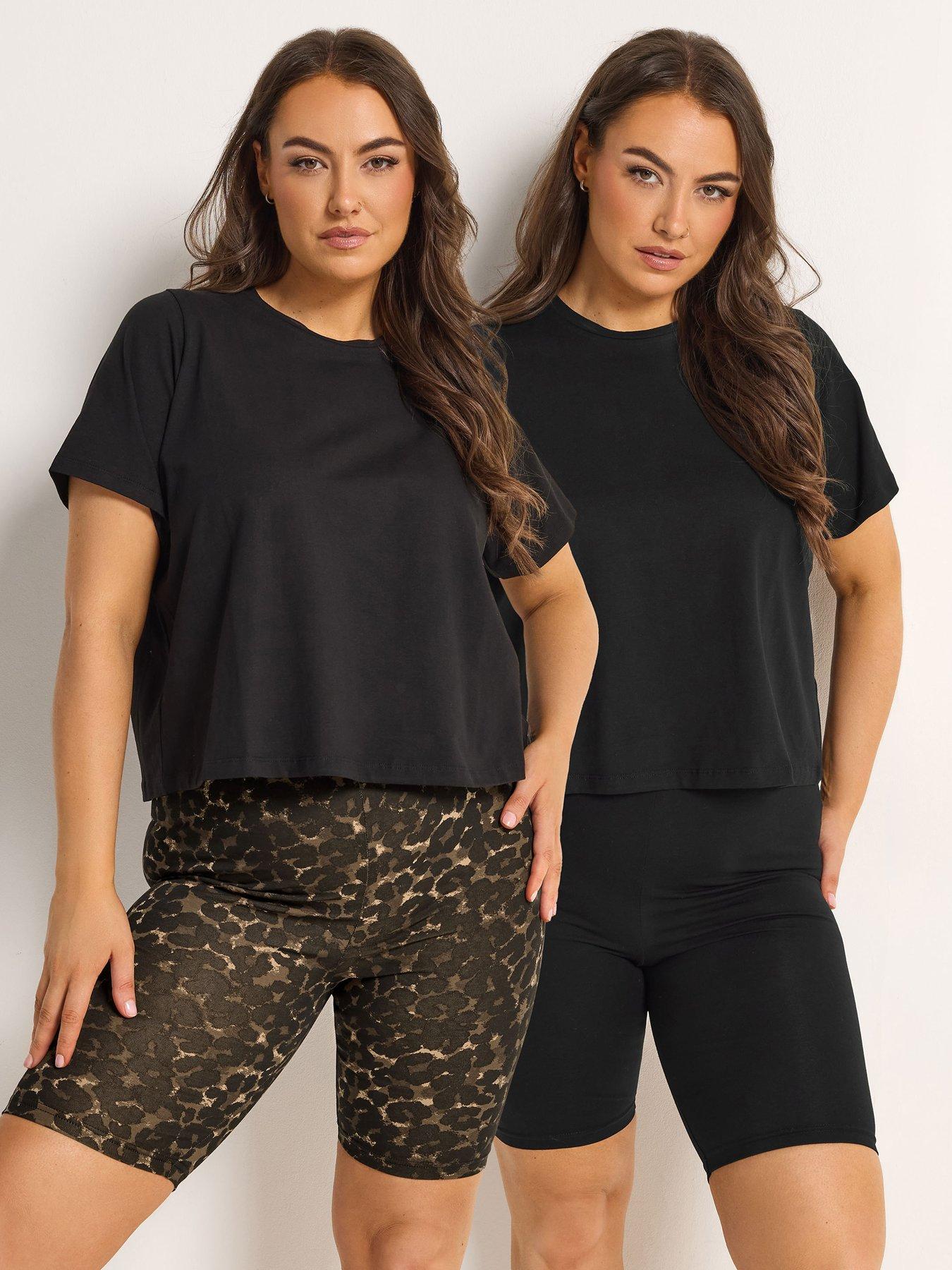 Yours Curve 2 Pack Animal Print Cycling Shorts - Black/Brown
