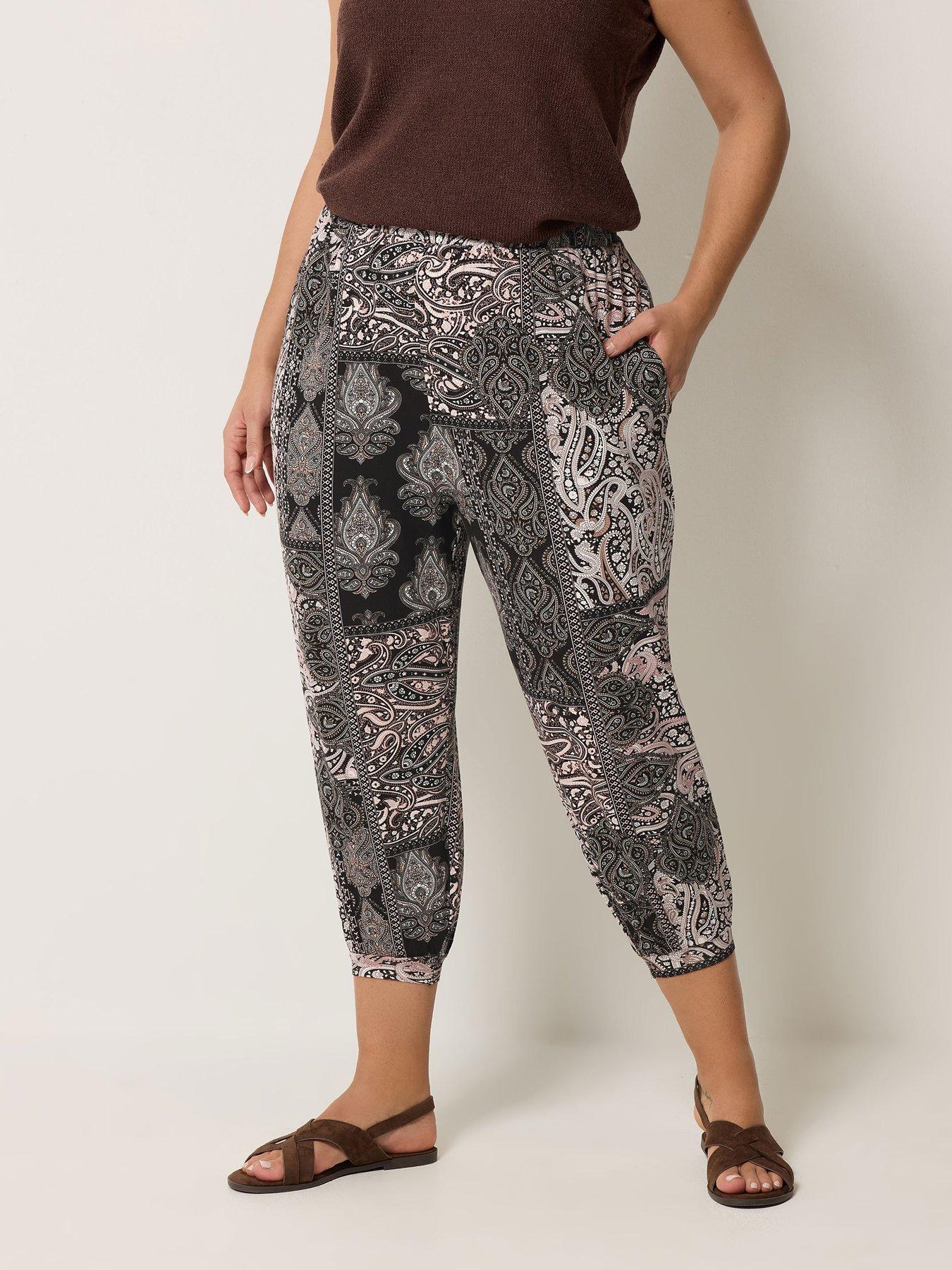 Yours Curve Jersey Crop Harem Spot Print Trousers - Black