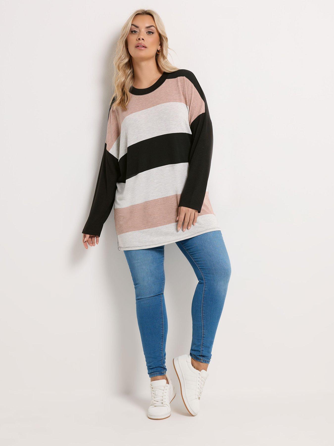Image 3 of 5 of Yours Curve Bold Stripe Top - Black