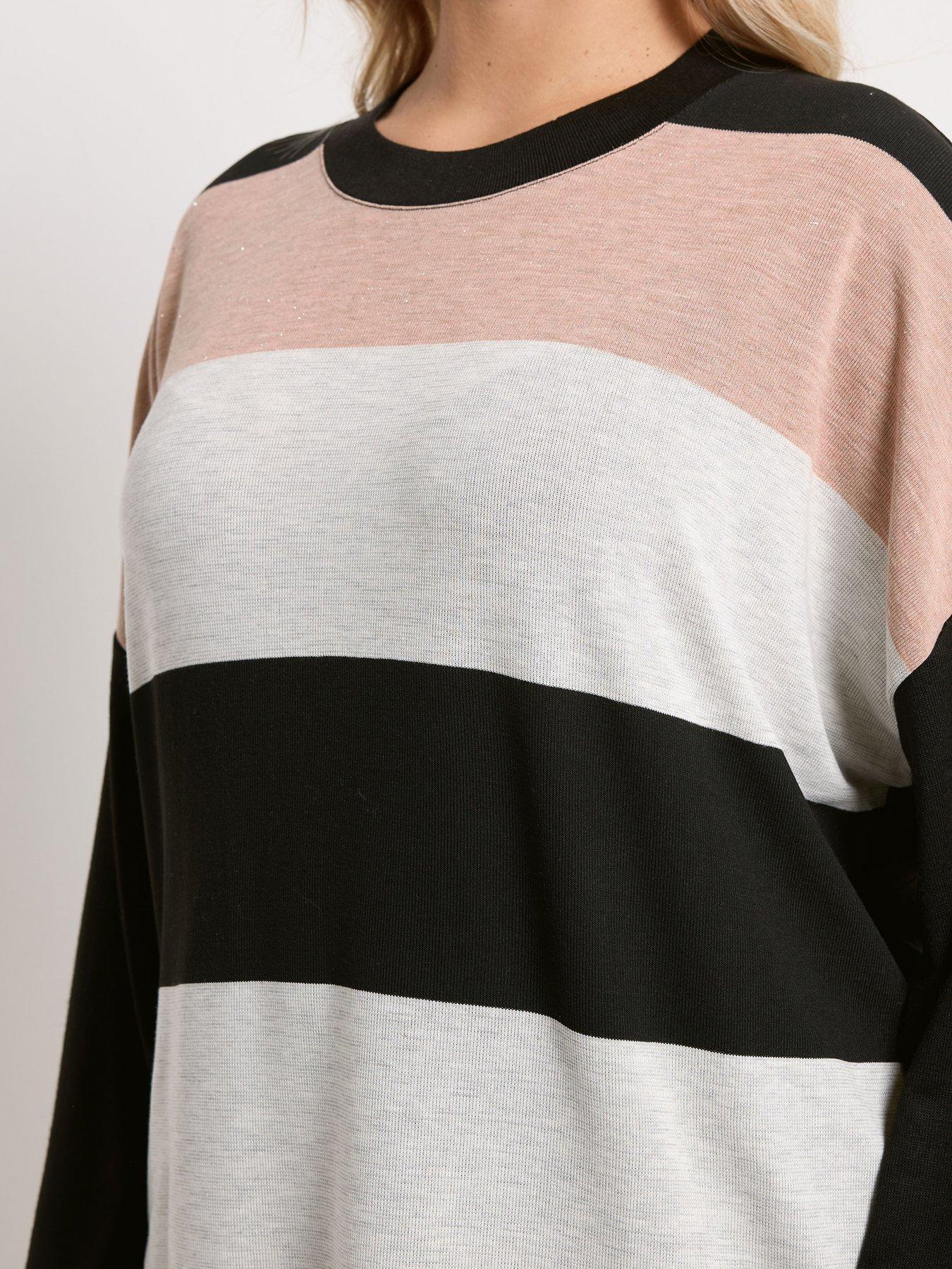 Image 4 of 5 of Yours Curve Bold Stripe Top - Black