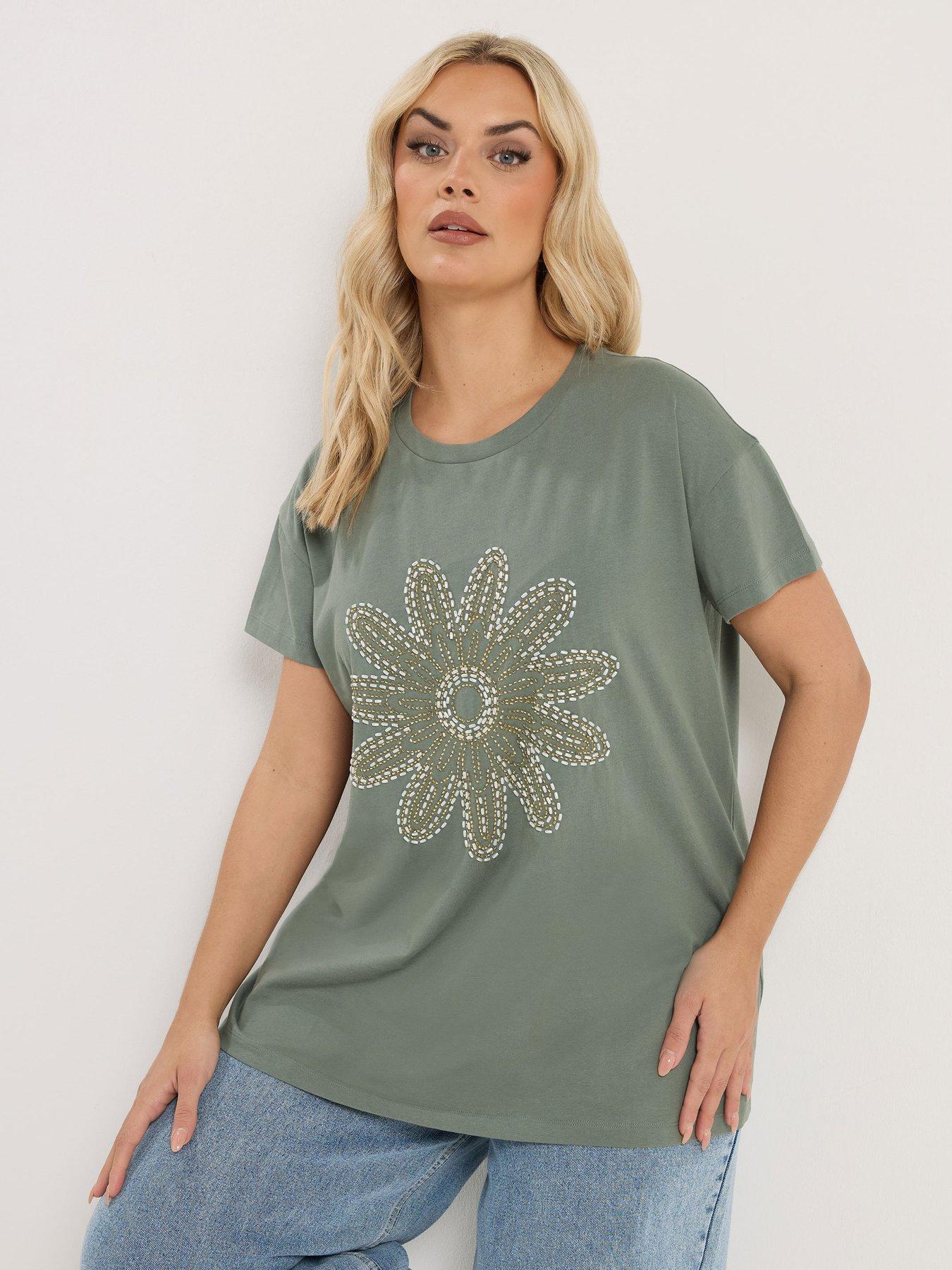 Yours Curve Placement Core T-Shirt - Green