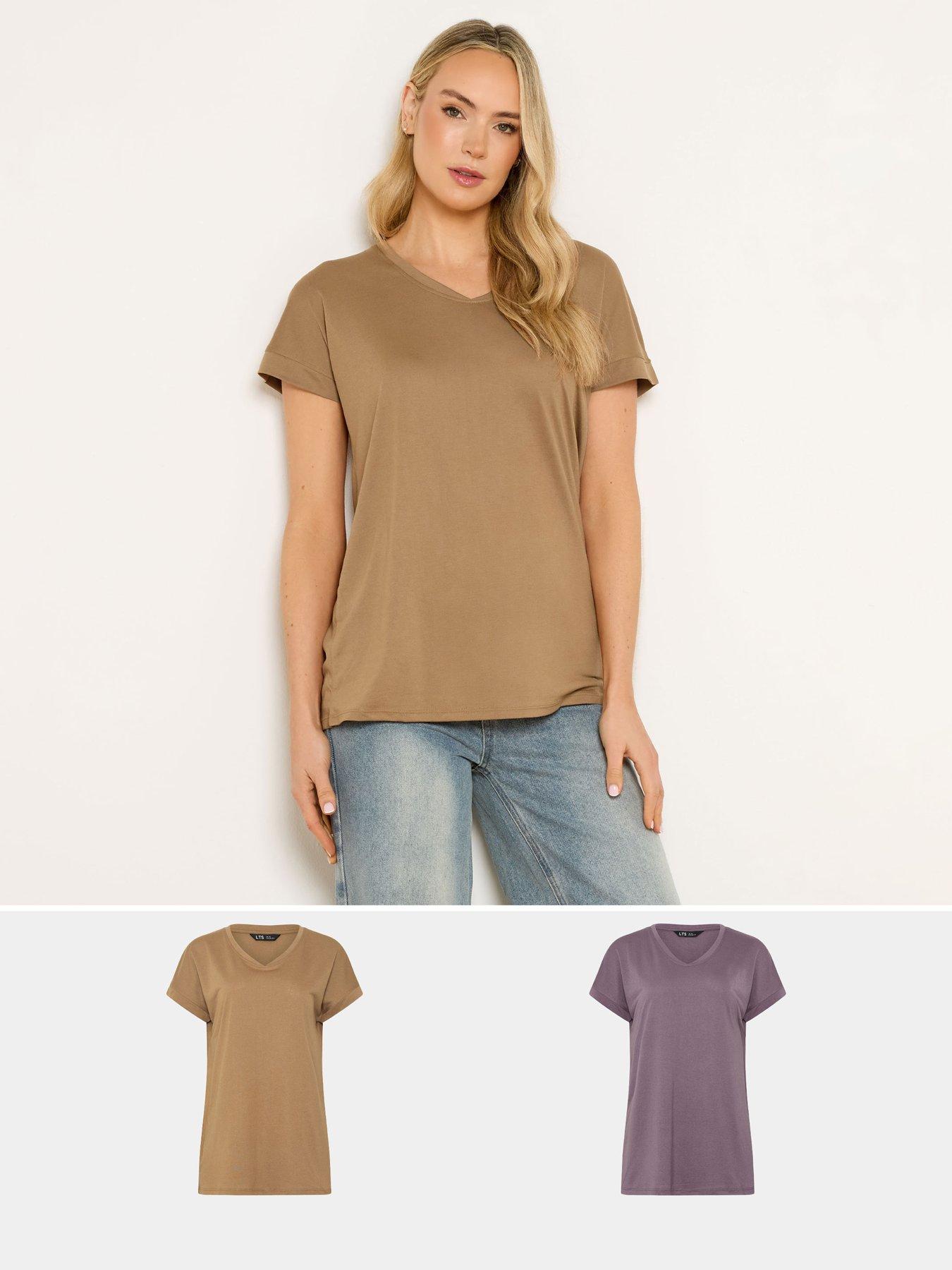 Long Tall Sally 2 Pack Basic V-Neck Modal T-Shirt - Cream