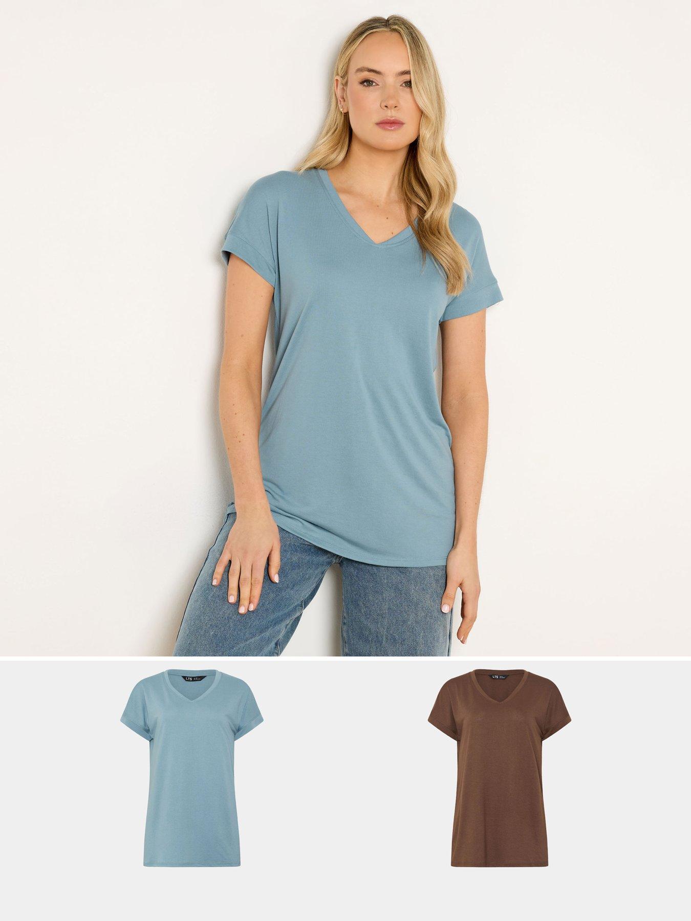 Long Tall Sally 2 Pack Basic V-Neck Modal T-Shirt - Blue
