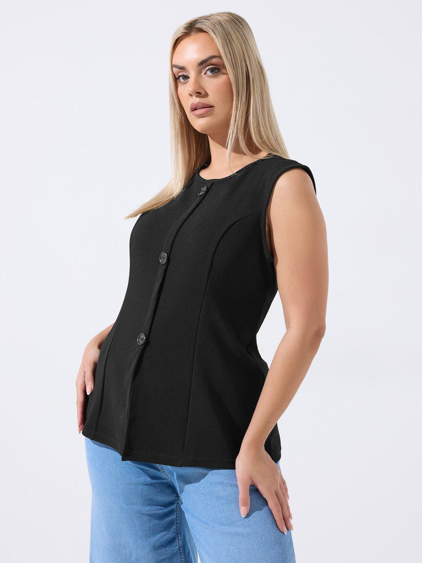 Yours Curve Seam Detail Waist Coat - Black