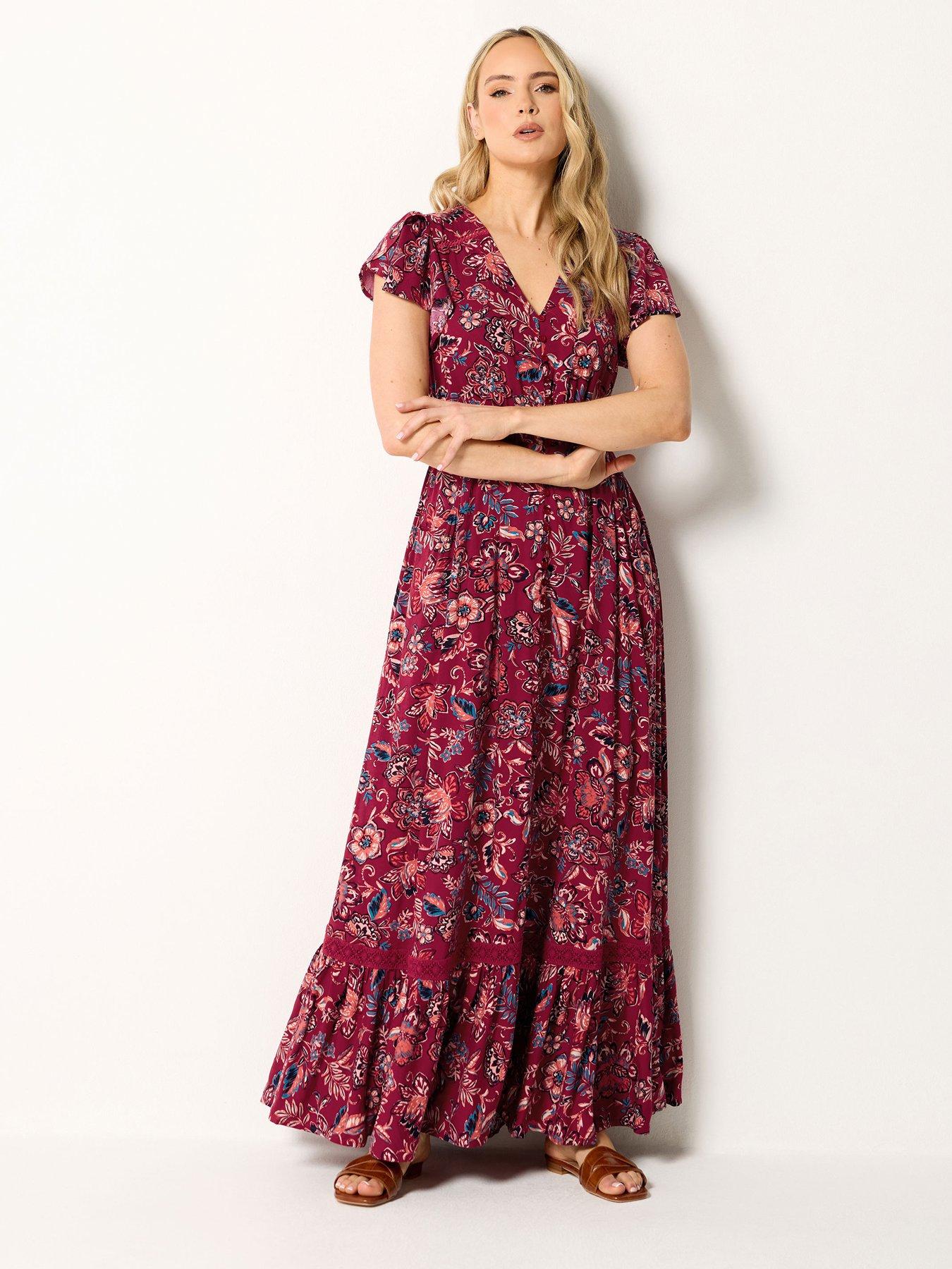 Long Tall Sally Floral Button Through Maxi Dress - Red