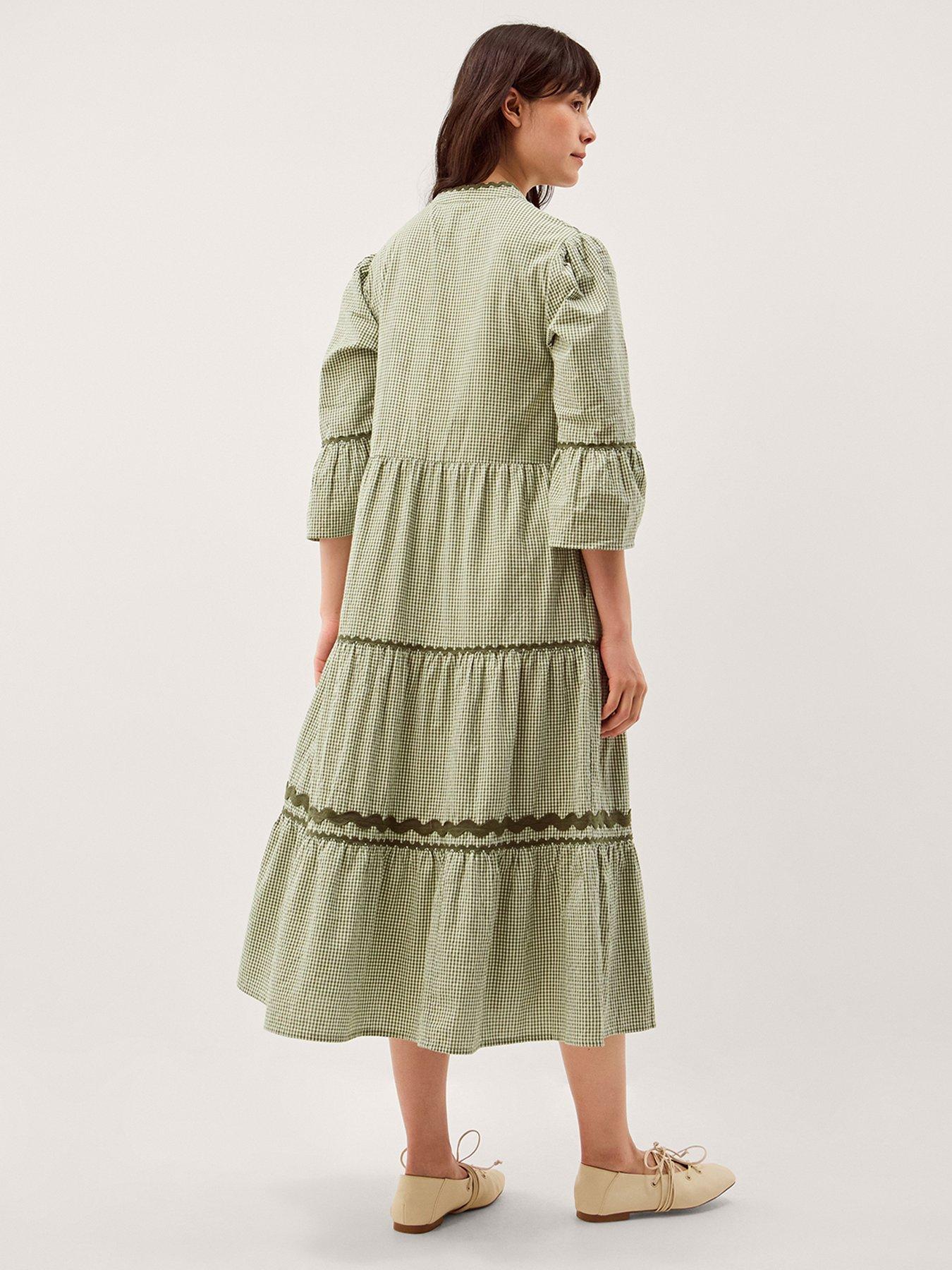 Image 2 of 6 of Monsoon Gaia Gingham Dress - Green