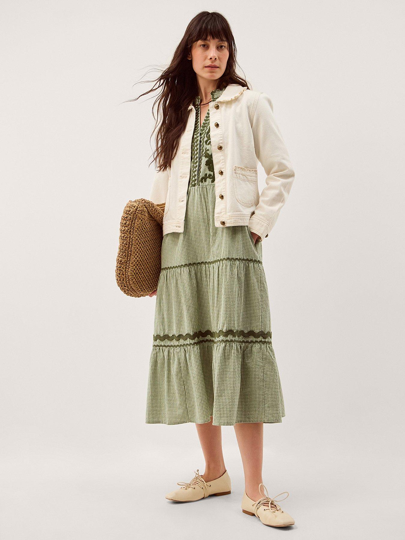 Image 3 of 6 of Monsoon Gaia Gingham Dress - Green