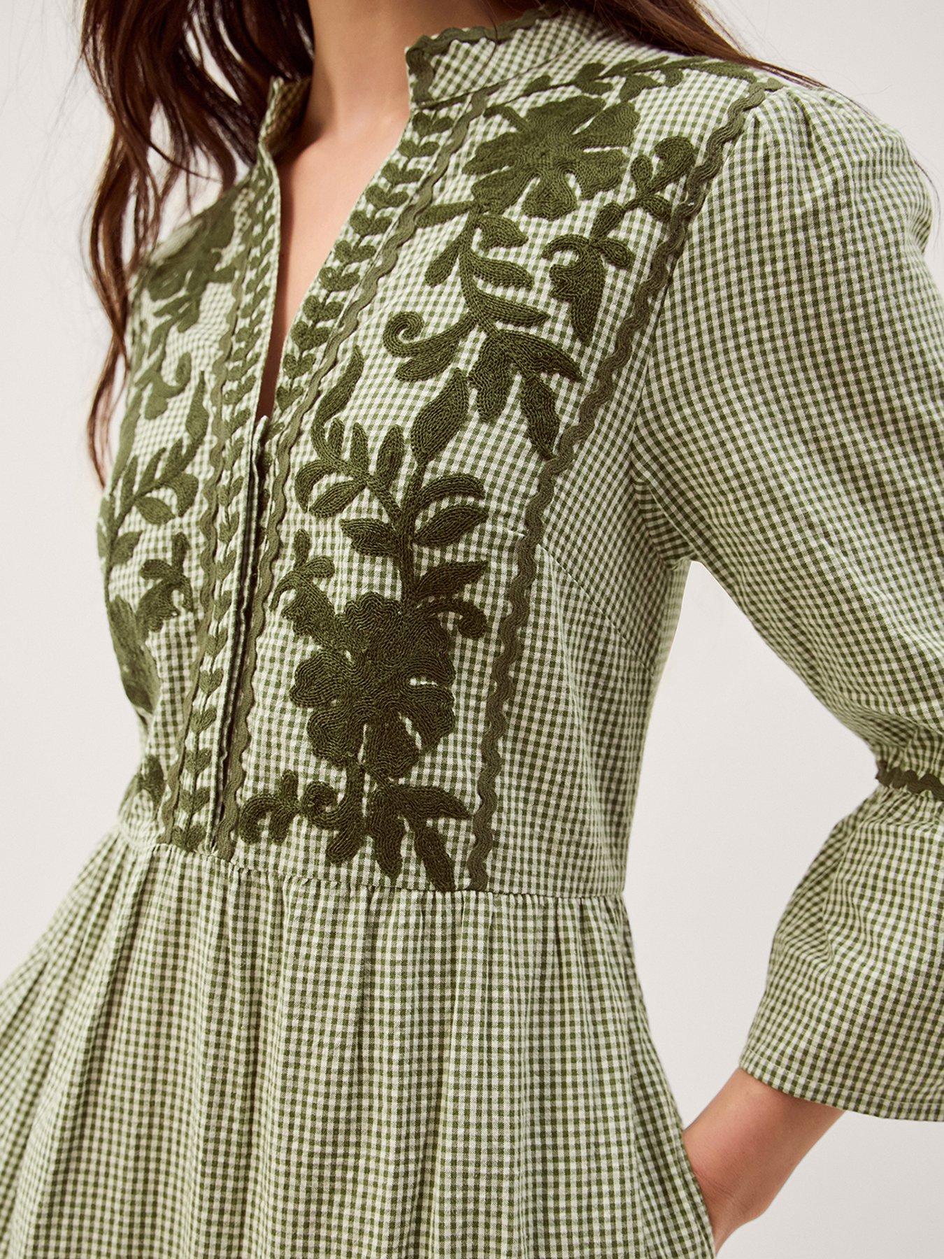 Image 4 of 6 of Monsoon Gaia Gingham Dress - Green