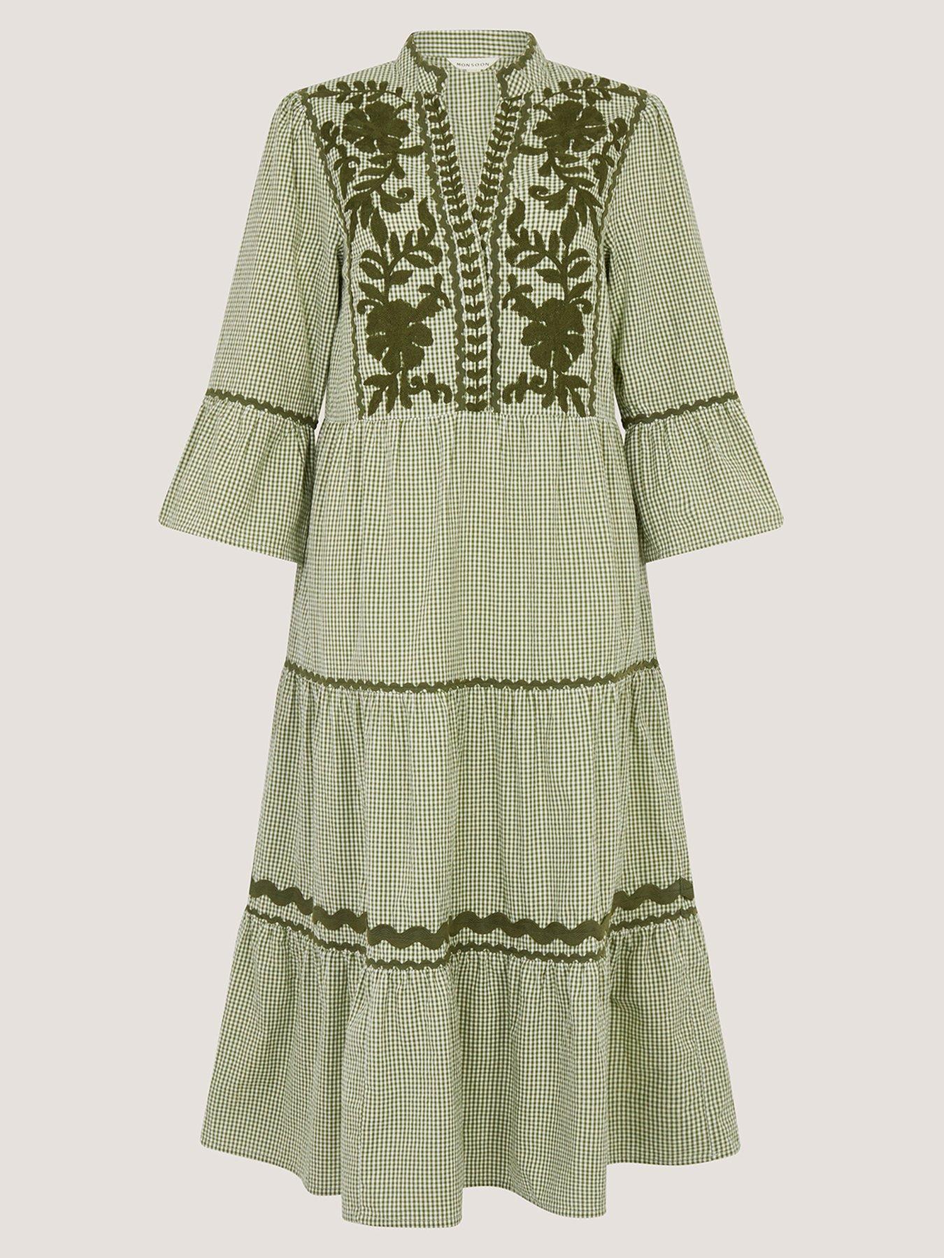 Image 6 of 6 of Monsoon Gaia Gingham Dress - Green