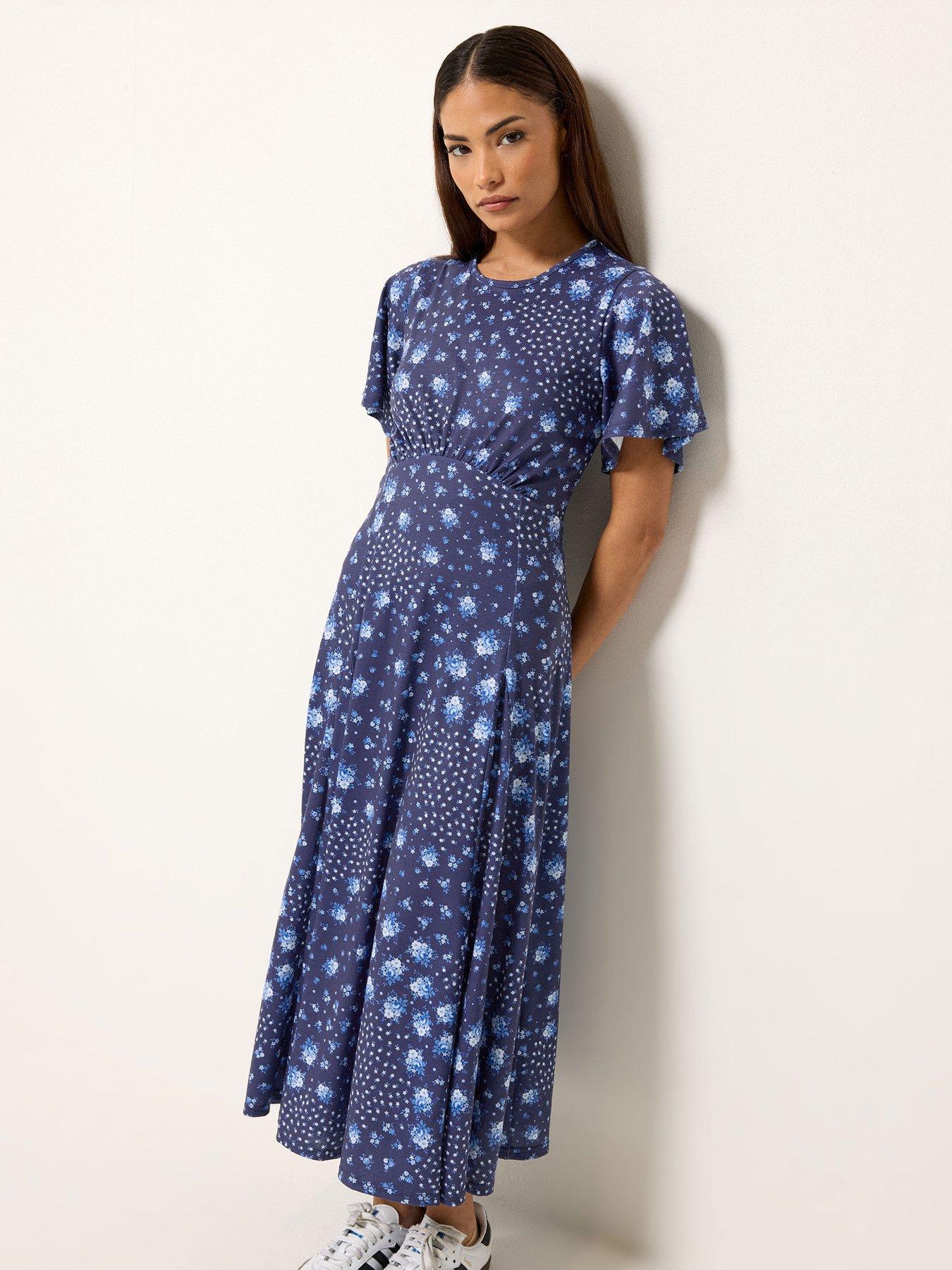 PixieGirl Petite Patchwork Midaxi Dress - Blue