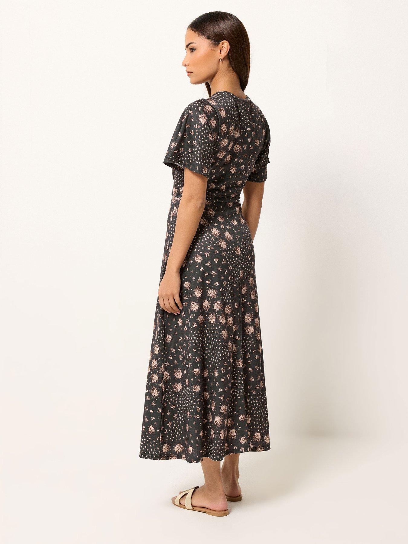 Image 2 of 5 of PixieGirl Petite Patchwork Midaxi Dress - Brown