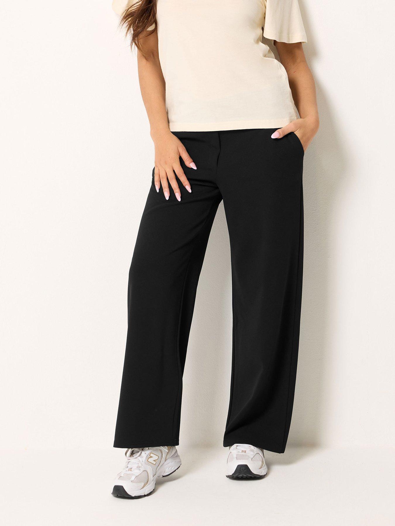 PixieGirl Petite Wide Leg Scuba Trousers - Black