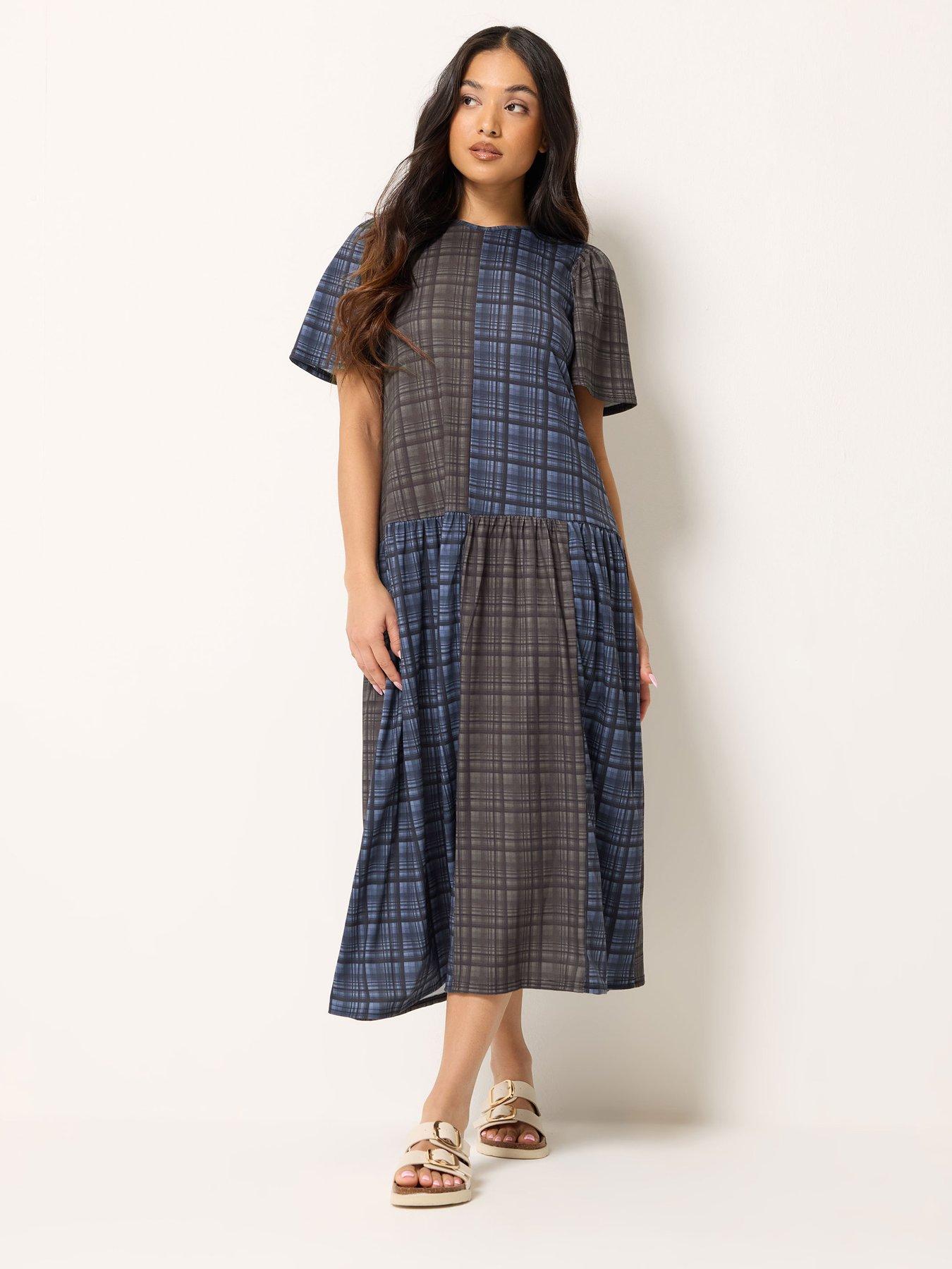 PixieGirl Petite Check Midaxi Dress - Blue