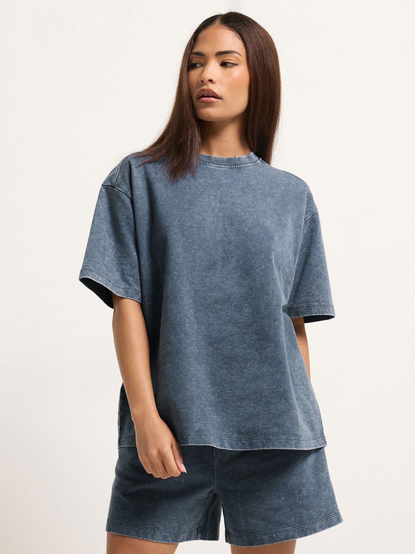 PixieGirl Petite Acid Wash T-Shirt and Short Set - Blue