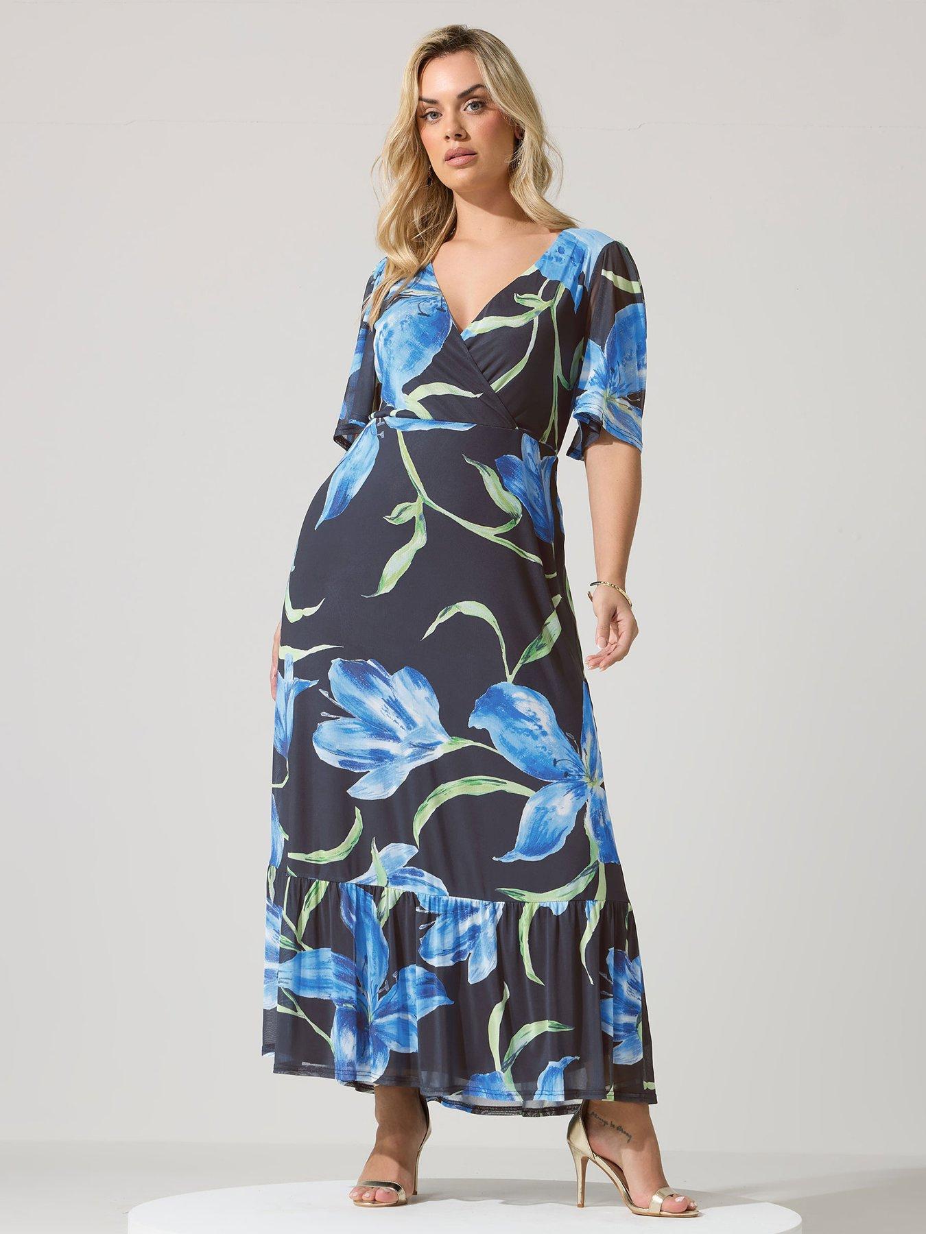 Image 1 of 5 of Yours Curve Floral Wrap Ruffle Hem Dress