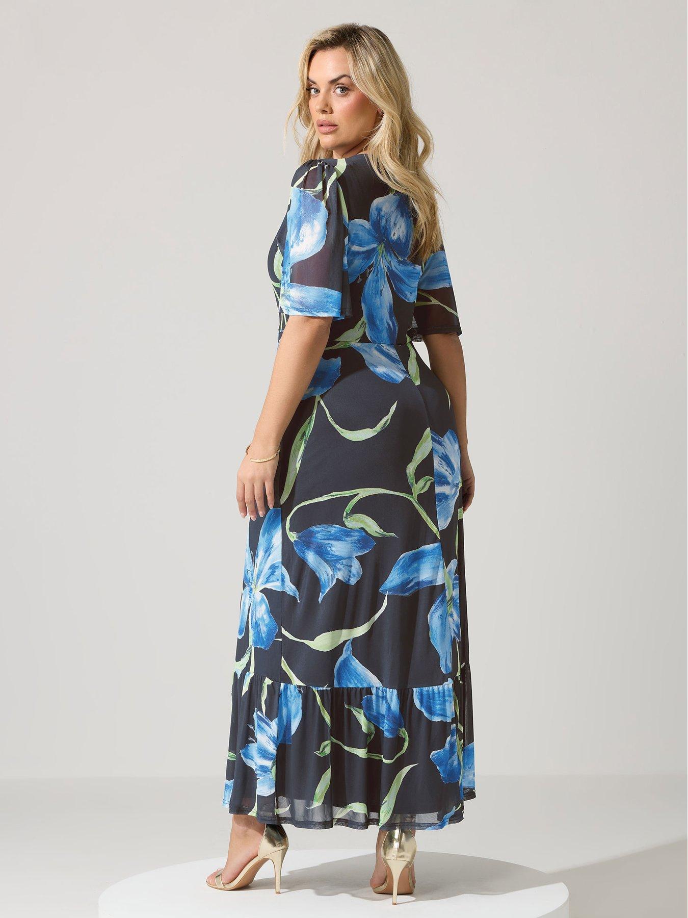 Image 2 of 5 of Yours Curve Floral Wrap Ruffle Hem Dress