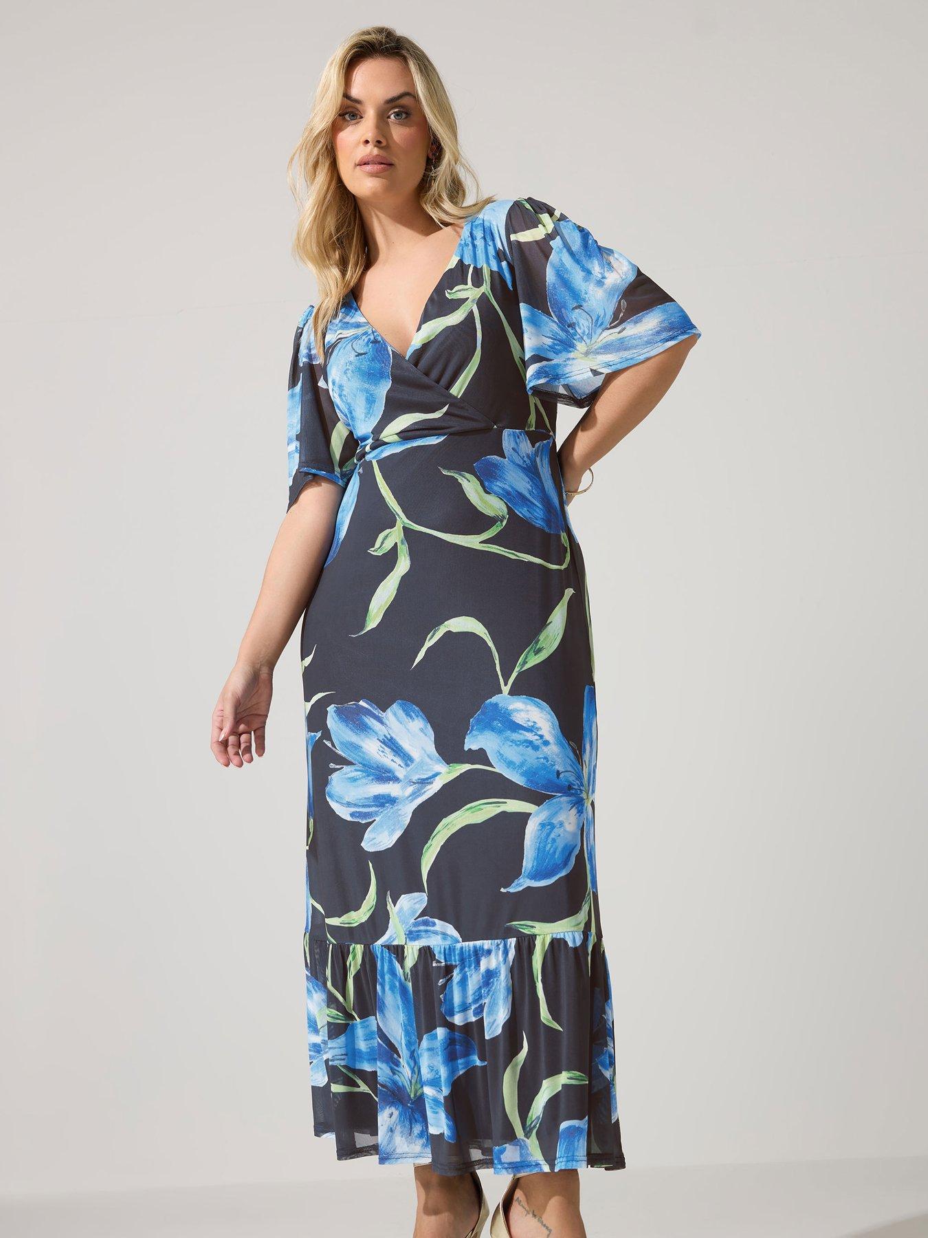 Image 3 of 5 of Yours Curve Floral Wrap Ruffle Hem Dress
